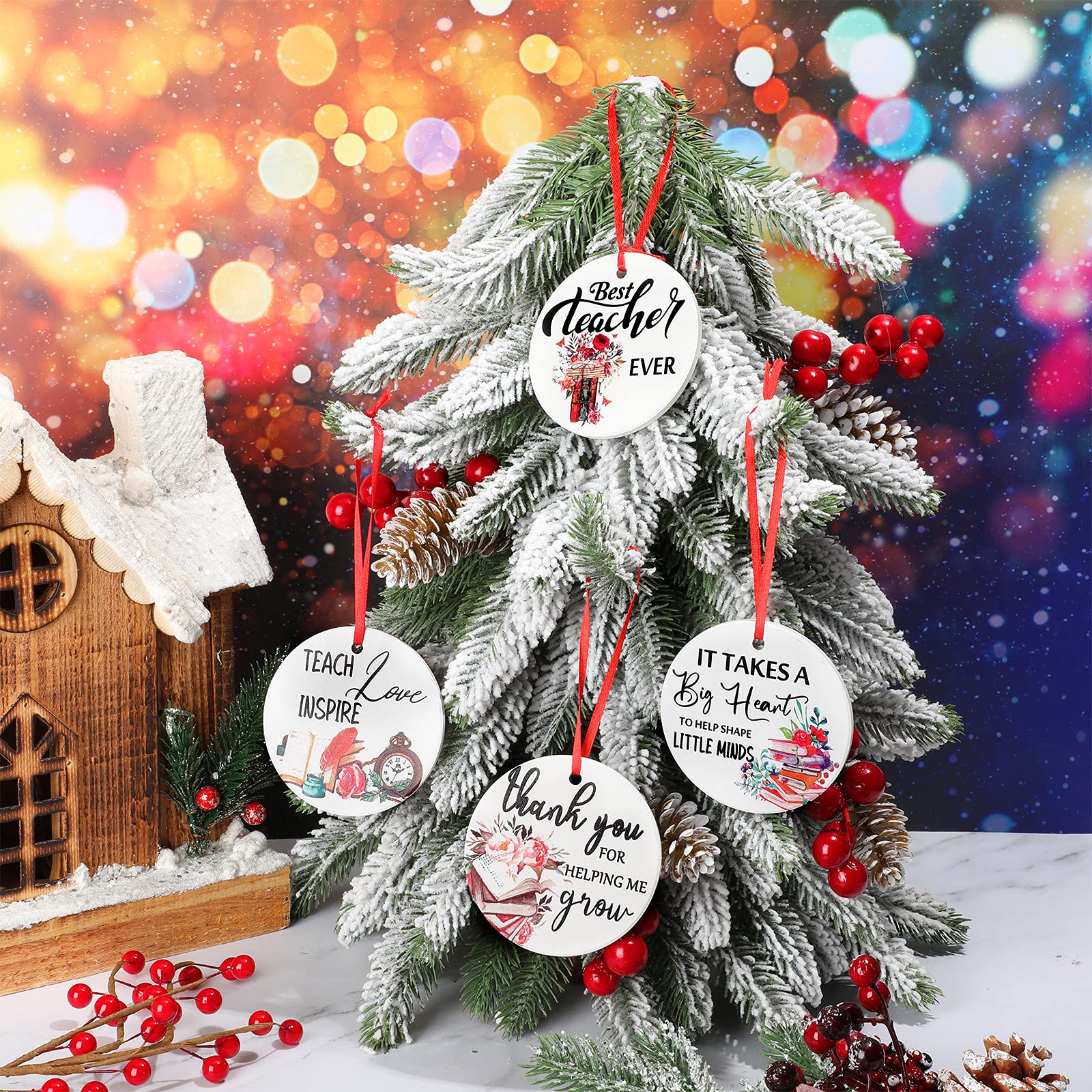 8pcs Teacher Appreciation Christmas Ornaments - Ceramic Xmas Tree Decor for Teachers, Men & Women - Perfect for Holiday Gifting