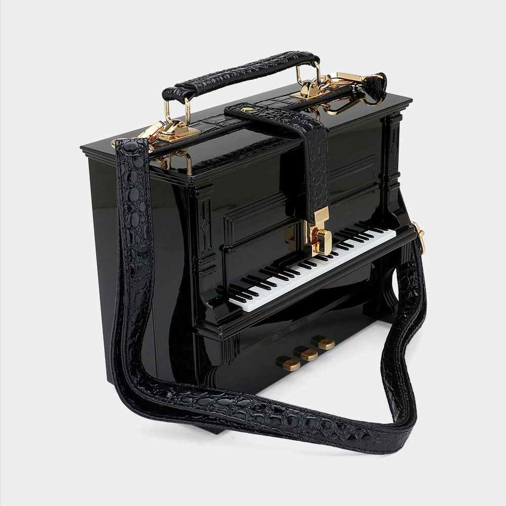 Stylish Black Acrylic Piano-Shaped Crossbody Handbag for Women - Elegant Evening Purse for Concerts, Parties & Special Occasions