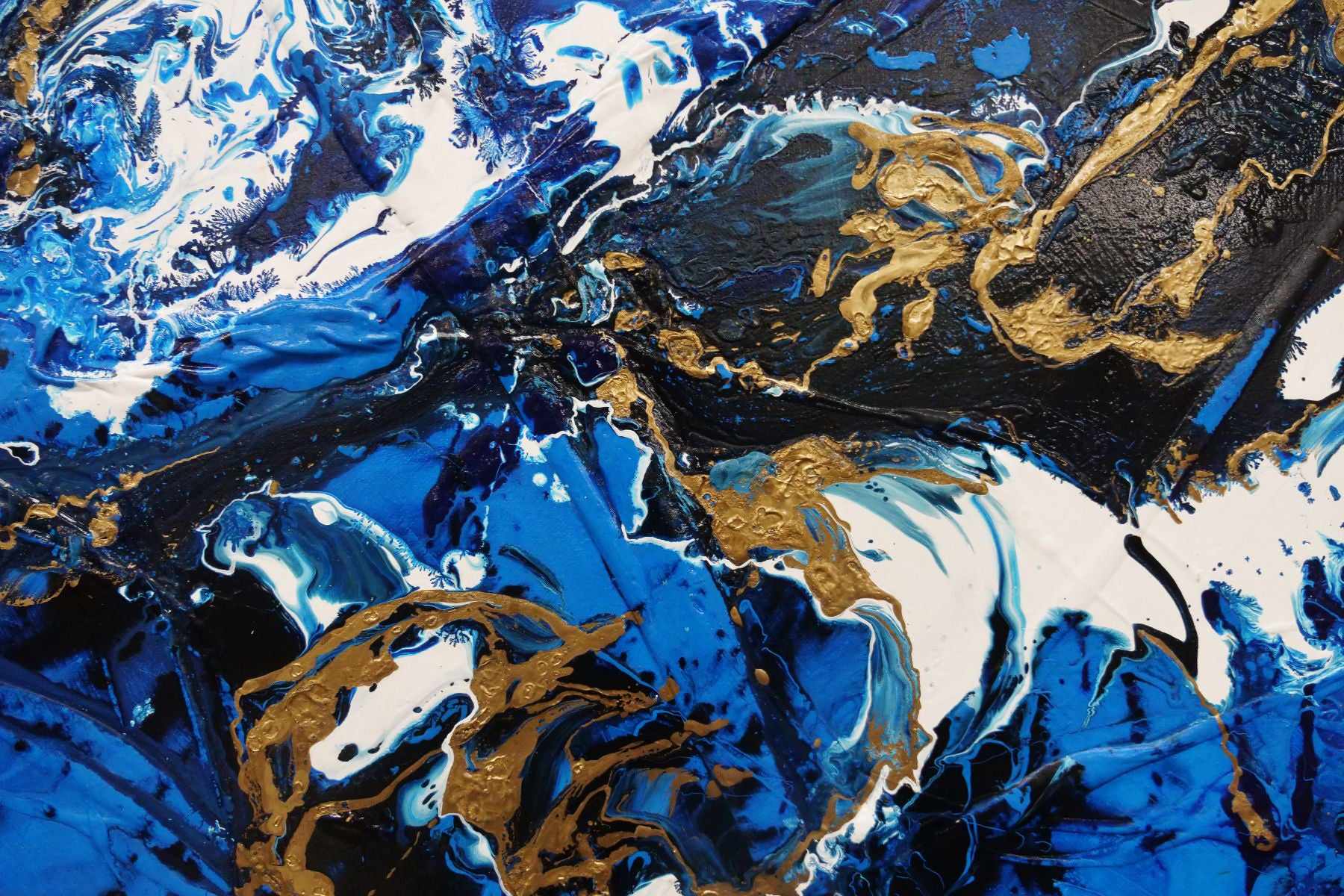 Gilded Sapphire Blue and Gold Abstract Textured Canvas Painting - 200cm x 120cm Large Wall Art for Living Room, Bedroom & Office Decor