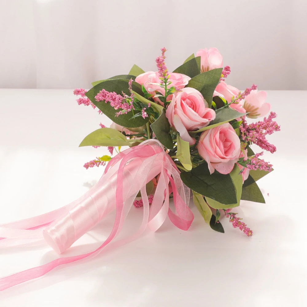 Handmade Pink and White Silk Rose Bridal Bouquet - Elegant Wedding Bouquet for Bride, Bridesmaids, Flower Girl - Perfect for Wedding Ceremony, Reception Decor, Photo Props, and Anniversary Gifts