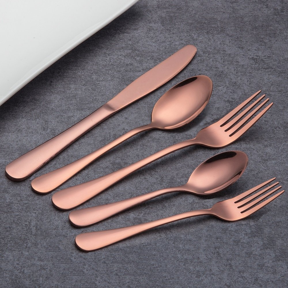 Berglander 20-Piece Rose Gold Silverware Set - Stainless Steel & Copper Flatware Cutlery, Service for 4 (Shiny Rose Gold) - Perfect for Dinner Parties, Weddings & Elegant Dining