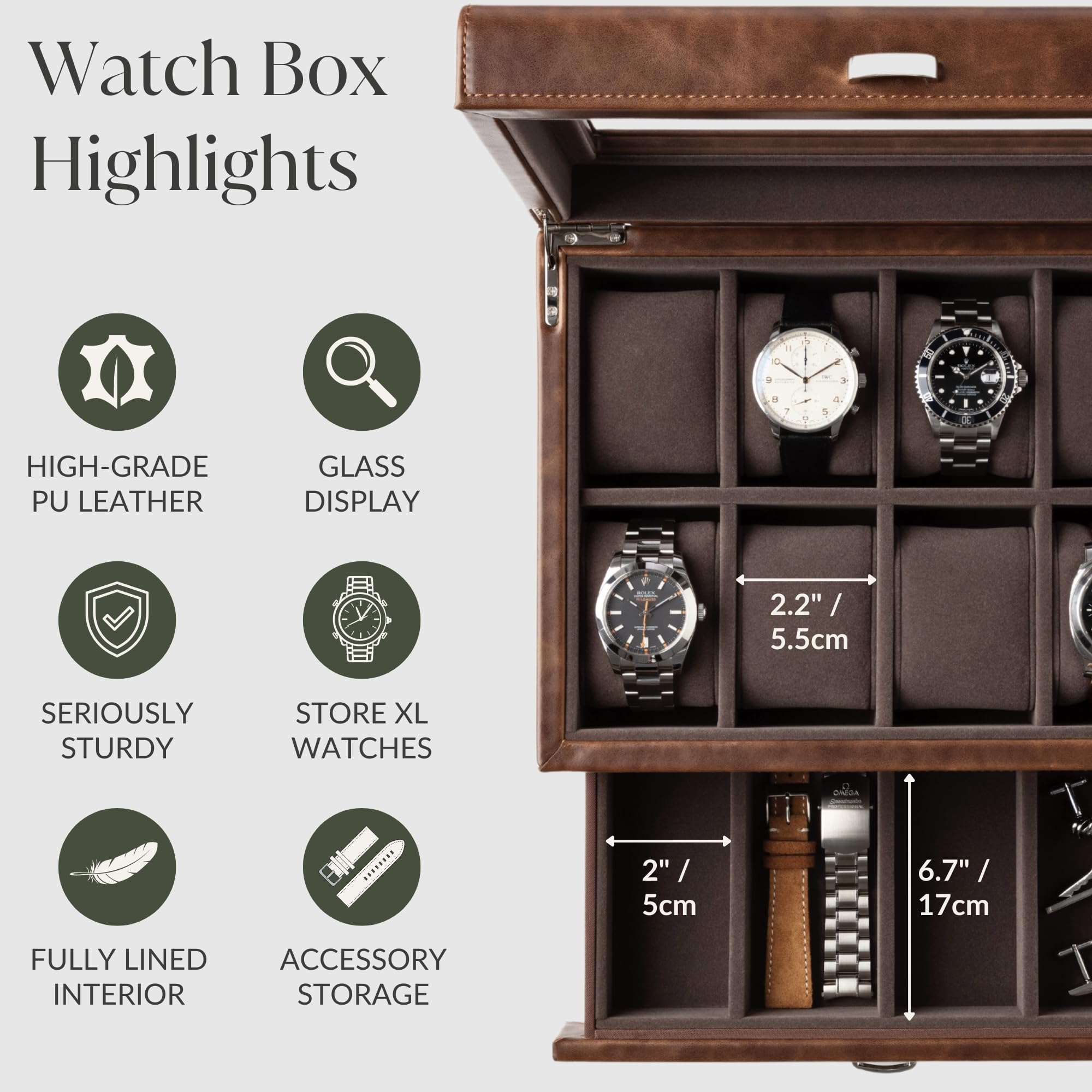 Premium 8-Slot Watch Box with Drawer - Luxury Watch Storage for Men | Perfect for Travel & Display