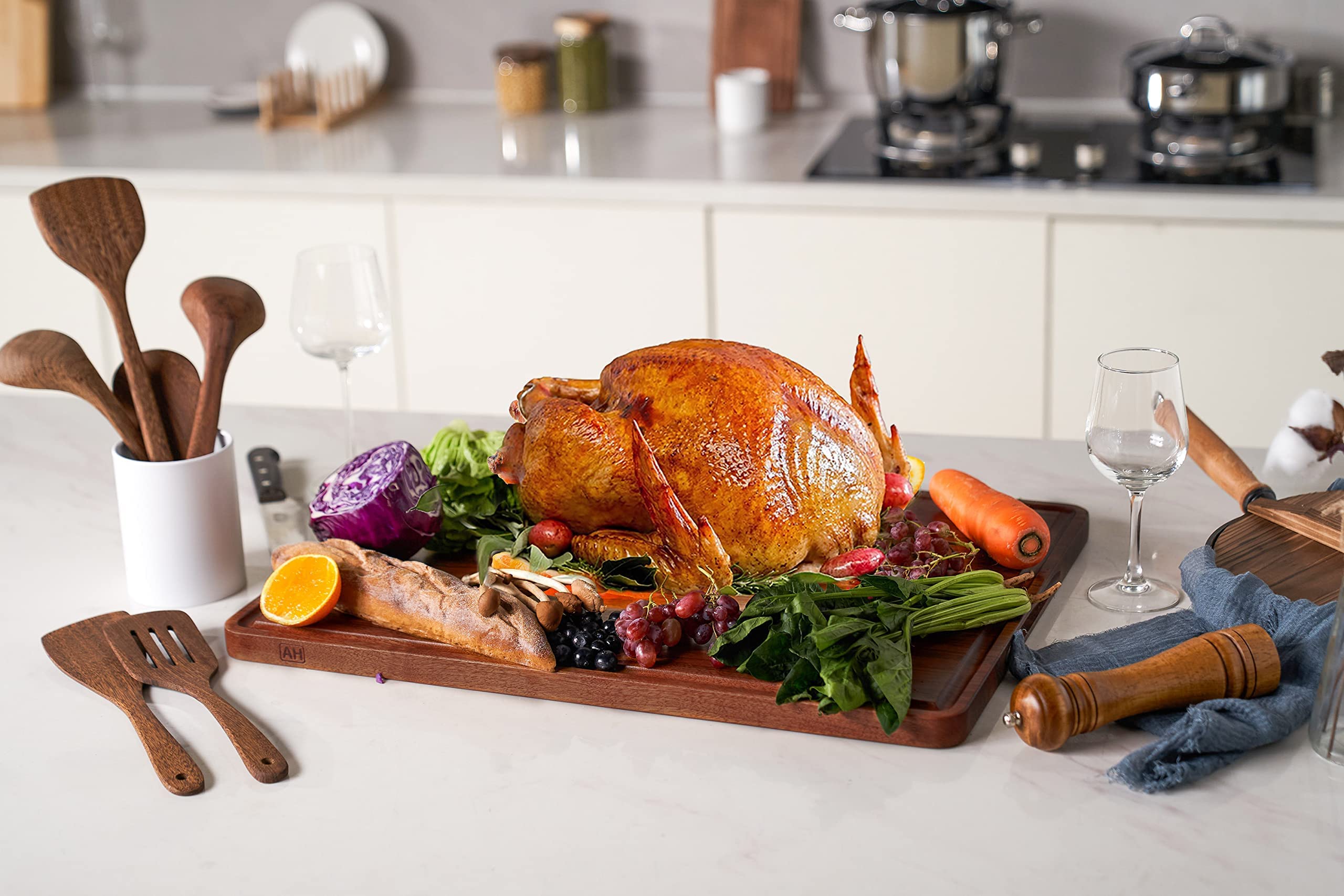 Premium XXL Walnut Wood Cutting Board 24x18 Inch - Thick Reversible Butcher Block with Juice Groove & Non-Slip Handles - Heavy Duty Chopping Board for Kitchen, Meat, Vegetables - Includes Gift Box & Non-Slip Mats - Perfect for Home Chefs & Holiday Gifting
