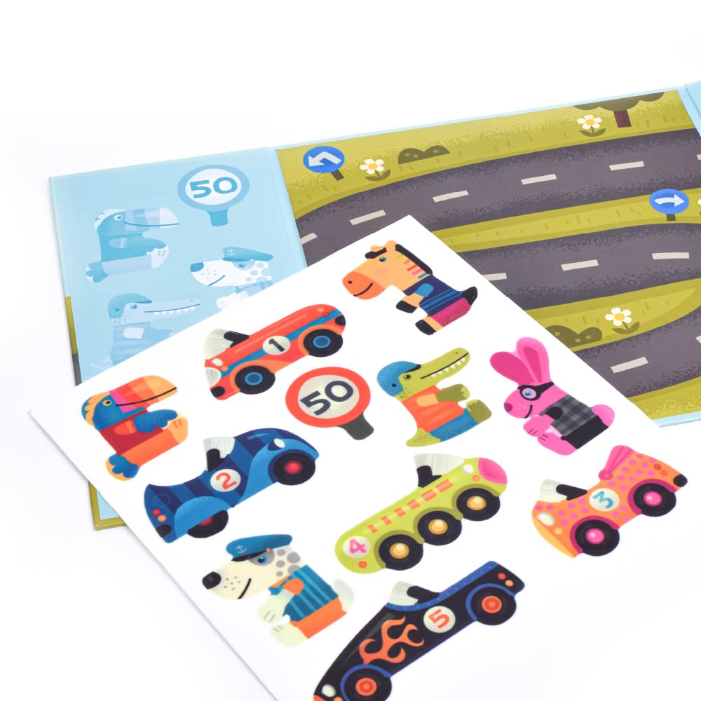 DJECO Sticker Stories Activity Toy - Cars for Kids | Creative Play & Learning | Perfect for Travel, Birthday Gifts & Classroom Activities