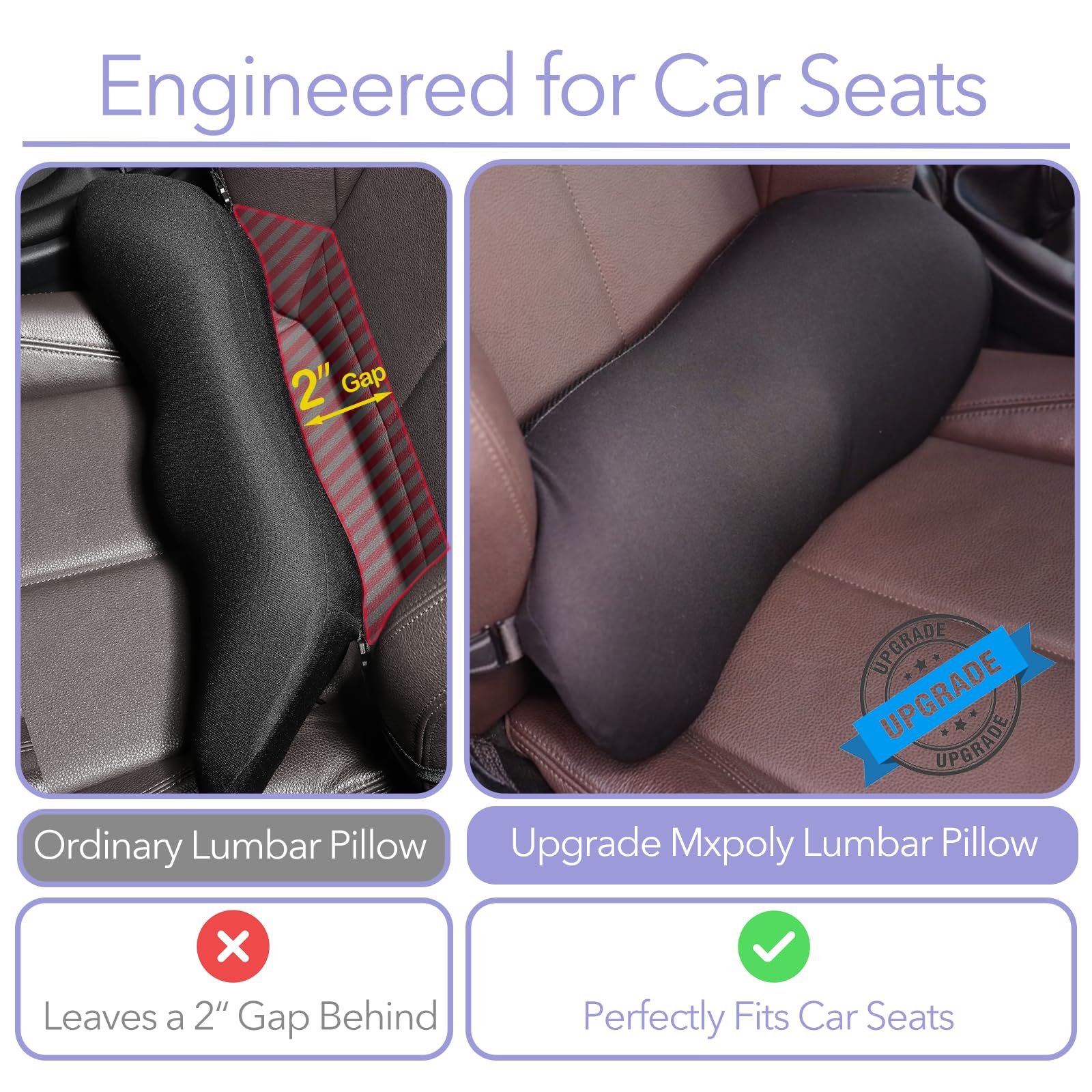 Ergonomic Memory Foam Lumbar Support Pillow for Car Seat, Office Chair & Recliner - Lower Back Pain Relief Cushion for Driving, Working & Relaxing at Home or Office