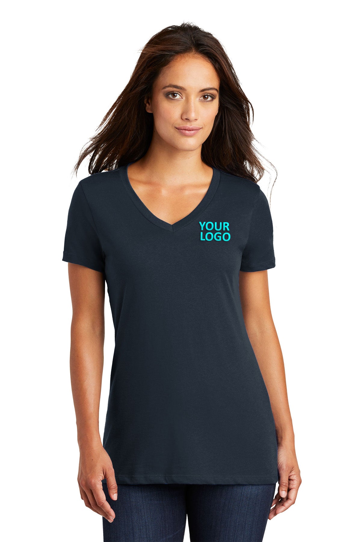 District Made Women's Perfect Weight V-Neck T-Shirt - Soft Comfort Fit Casual Tee in Navy Blue for Everyday Wear, Work & Weekend Outfits