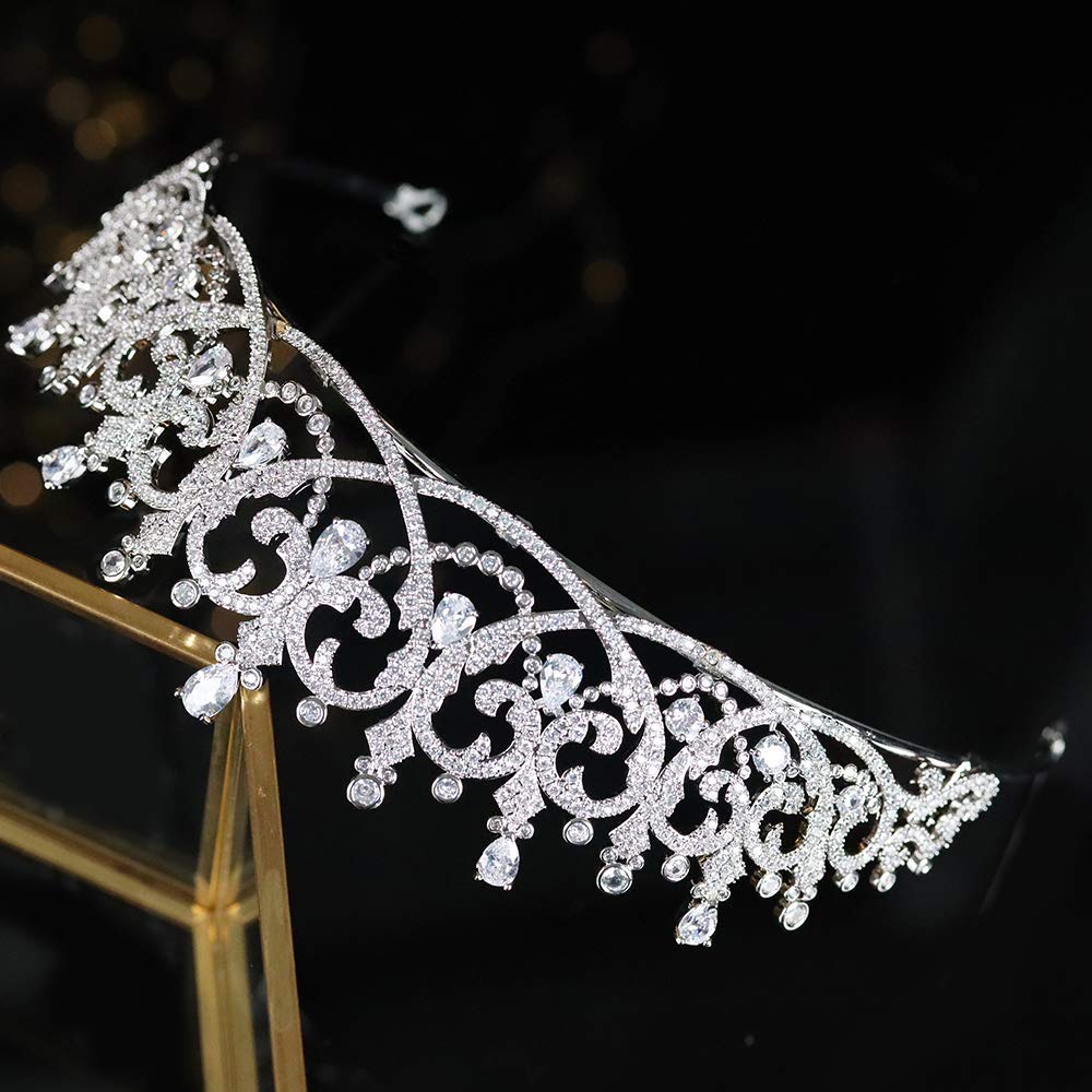 Women's Cubic Zirconia CZ Wedding Tiara Crown - Elegant Silver Bridal Headpiece for Sweet 16, Prom, Birthday, Pageant & Hair Accessories | Perfect for Bridal Showers, Quinceañeras & Special Occasions