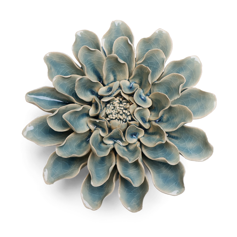 English Garden Ceramic Flower Teal Dinner Plate Dahlia - Elegant Floral Dinnerware for Home Decor, Tea Parties & Special Occasions