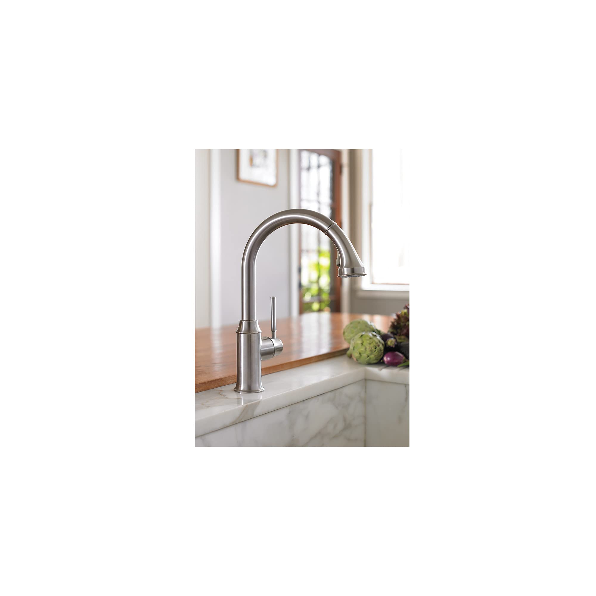 Hansgrohe Talis C Stainless Steel High Arc Pull-Down Kitchen Faucet with Magnetic Docking Spray Head - 04215800 | Modern Touchless Design for Easy Cooking & Dishwashing