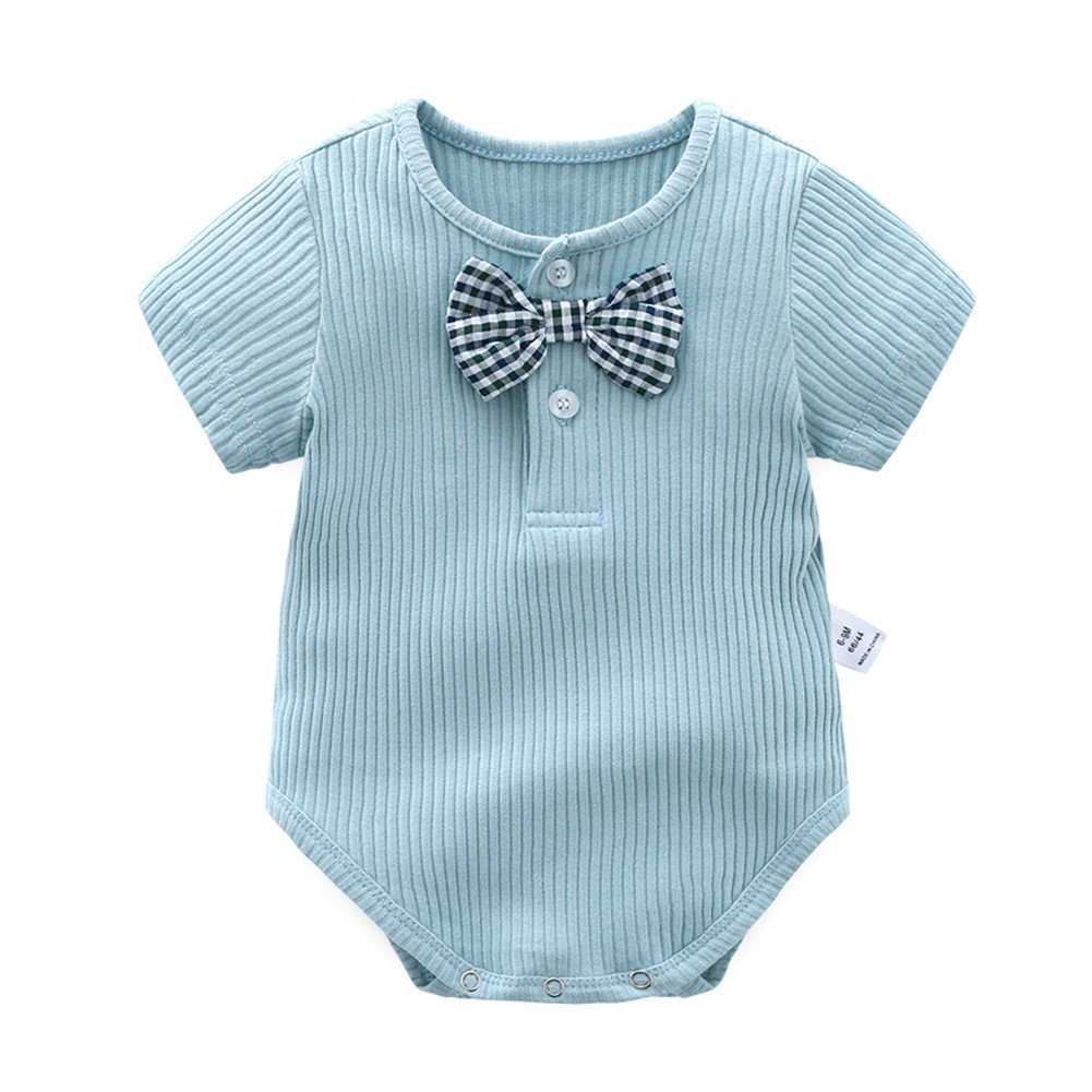 Newborn Baby Boys Short Sleeve Bodysuit with Bowtie - Soft Cotton One-Piece Outfit for Summer | Perfect for Photoshoots, Parties & Everyday Wear