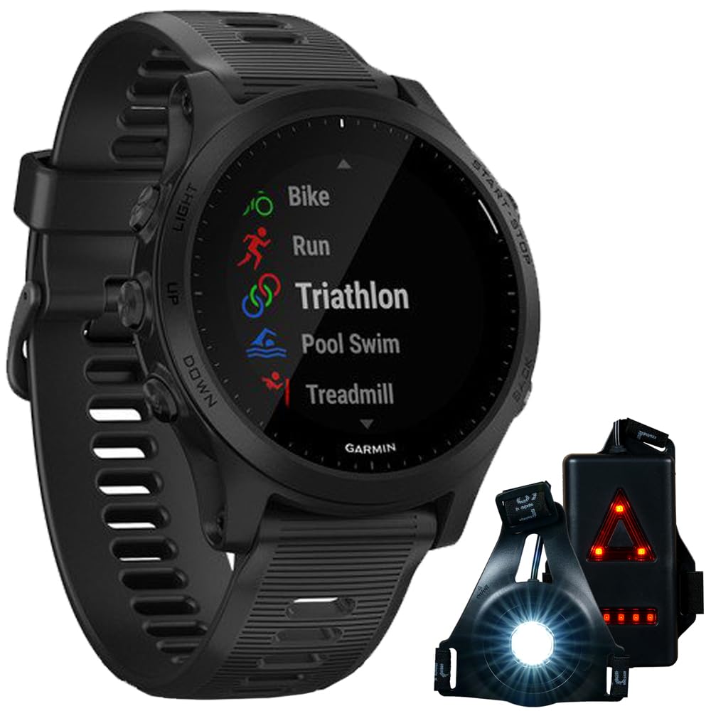 Garmin Forerunner 945 GPS Running Watch - Premium Multisport Smartwatch with Music, Heart Rate Monitor & Training Features (Black) | Bundle with Deco Essentials Bike Safety Lights for Cycling, Jogging & Outdoor Activities