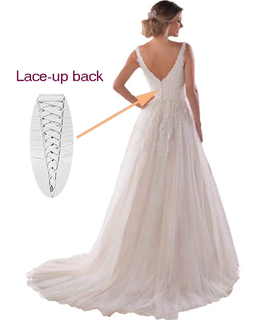 Boho Wedding Dresses for Women - A-Line V-Neck Lace Tulle Beach Bridal Gowns | Perfect for Beach Weddings, Destination Elopements & Boho-Chic Bridal Style
