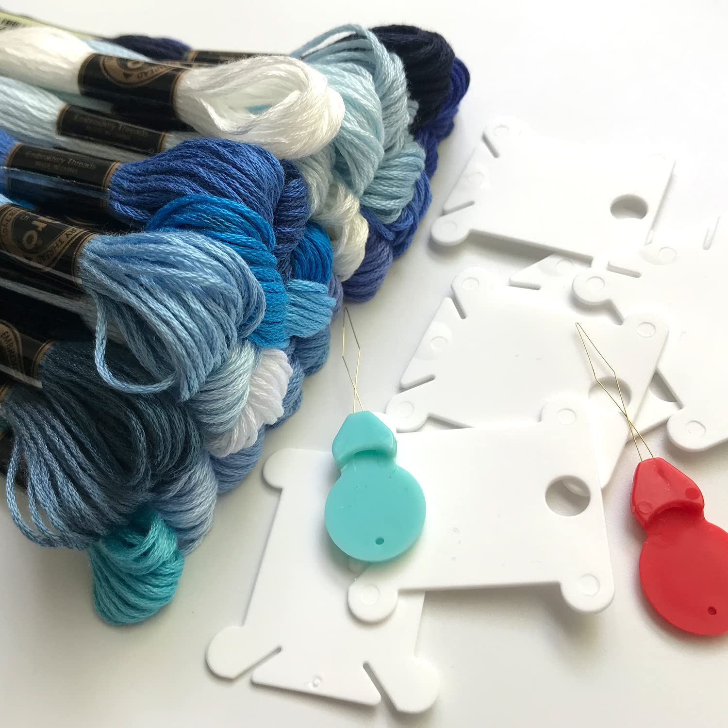 30 Skeins Embroidery Floss for Cross Stitch, Friendship Bracelets & DIY Crafts - Includes 10 Bobbins & 2 Needle Threaders (Blue) - Perfect for Handmade Jewelry, Sewing Projects & Home Decor