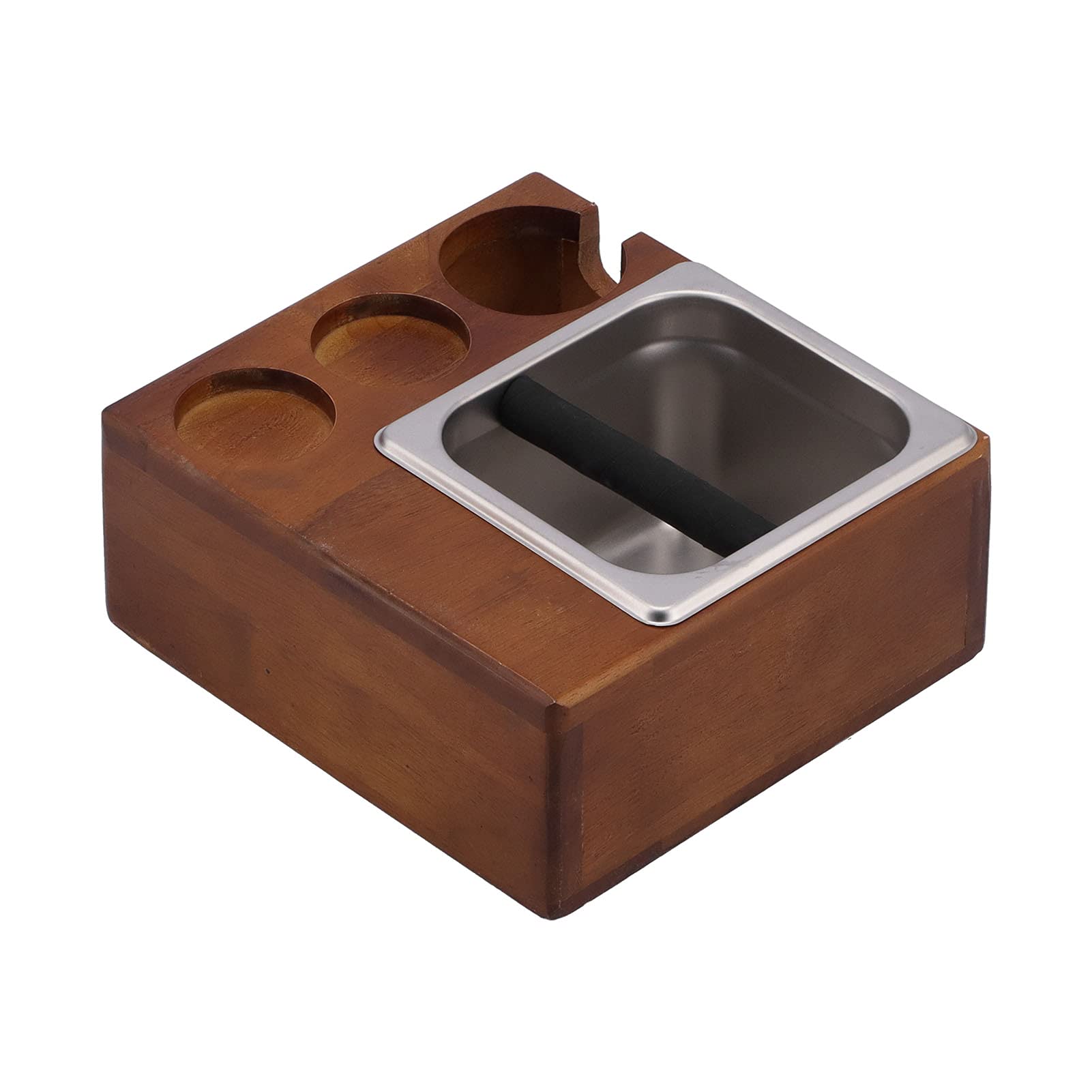 Premium Wooden Coffee Tamper Holder with Knock Bin - Barista Accessory for Espresso Tamping & Storage | Perfect for Coffee Shops & Home Baristas
