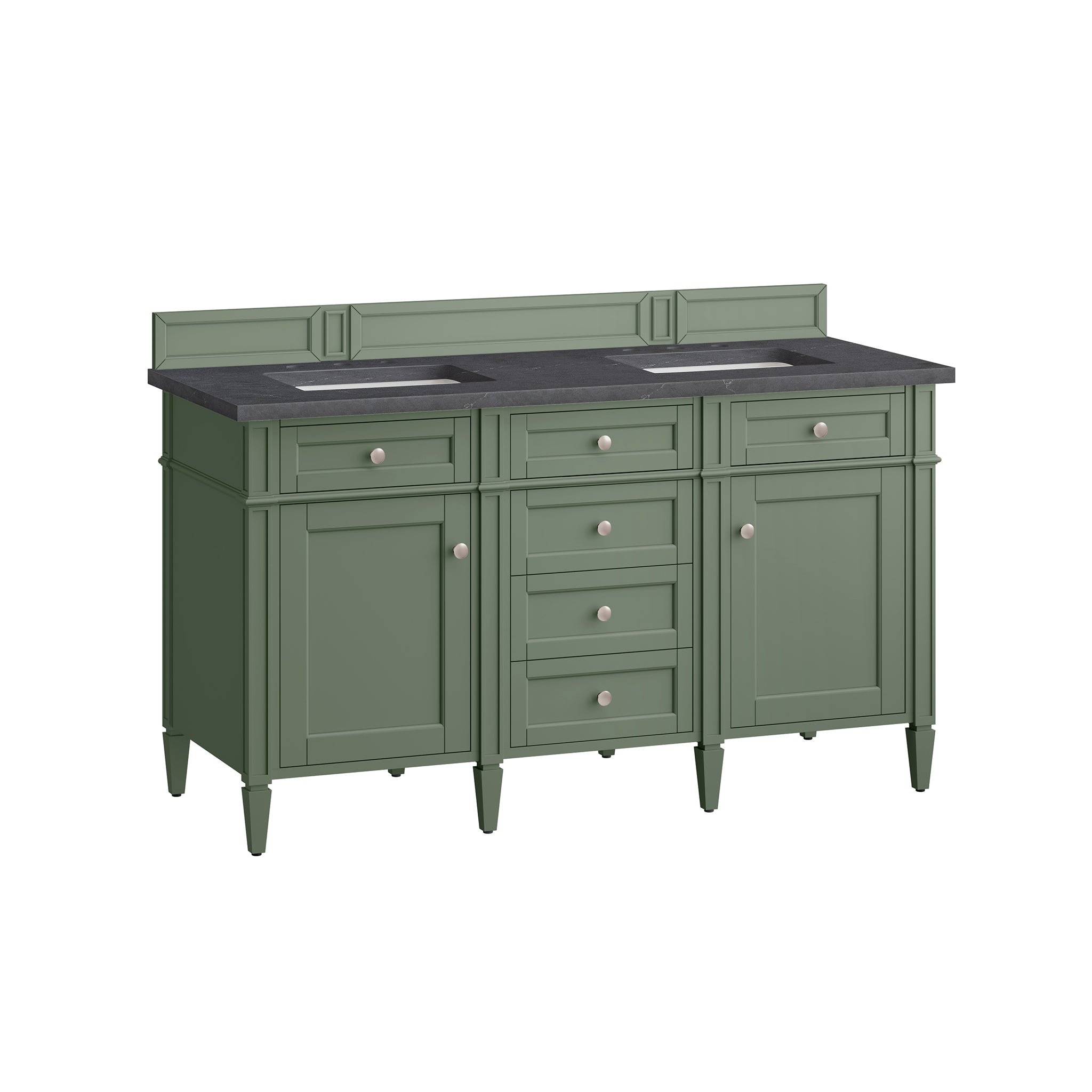 Brittany 60-Inch Double Vanity with Smokey Celadon Finish & 3CM Charcoal Soapstone Top - Perfect for Master Bathroom Renovation and Modern Home Decor