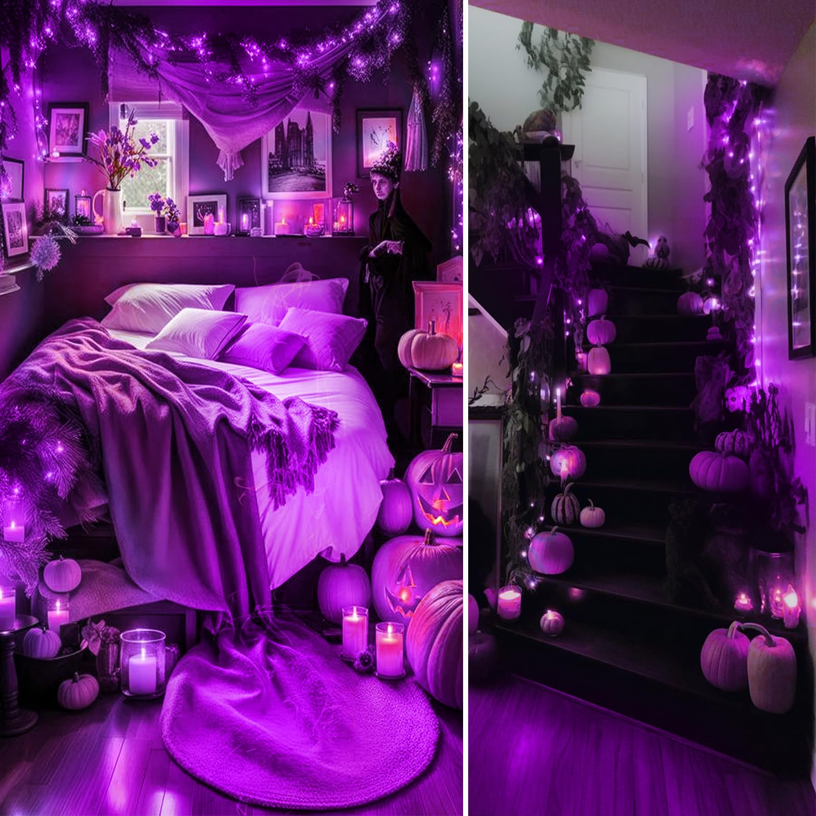 SANJICHA 200 LED Halloween String Lights - 66FT Purple for Indoor/Outdoor Decor, Party & Garden