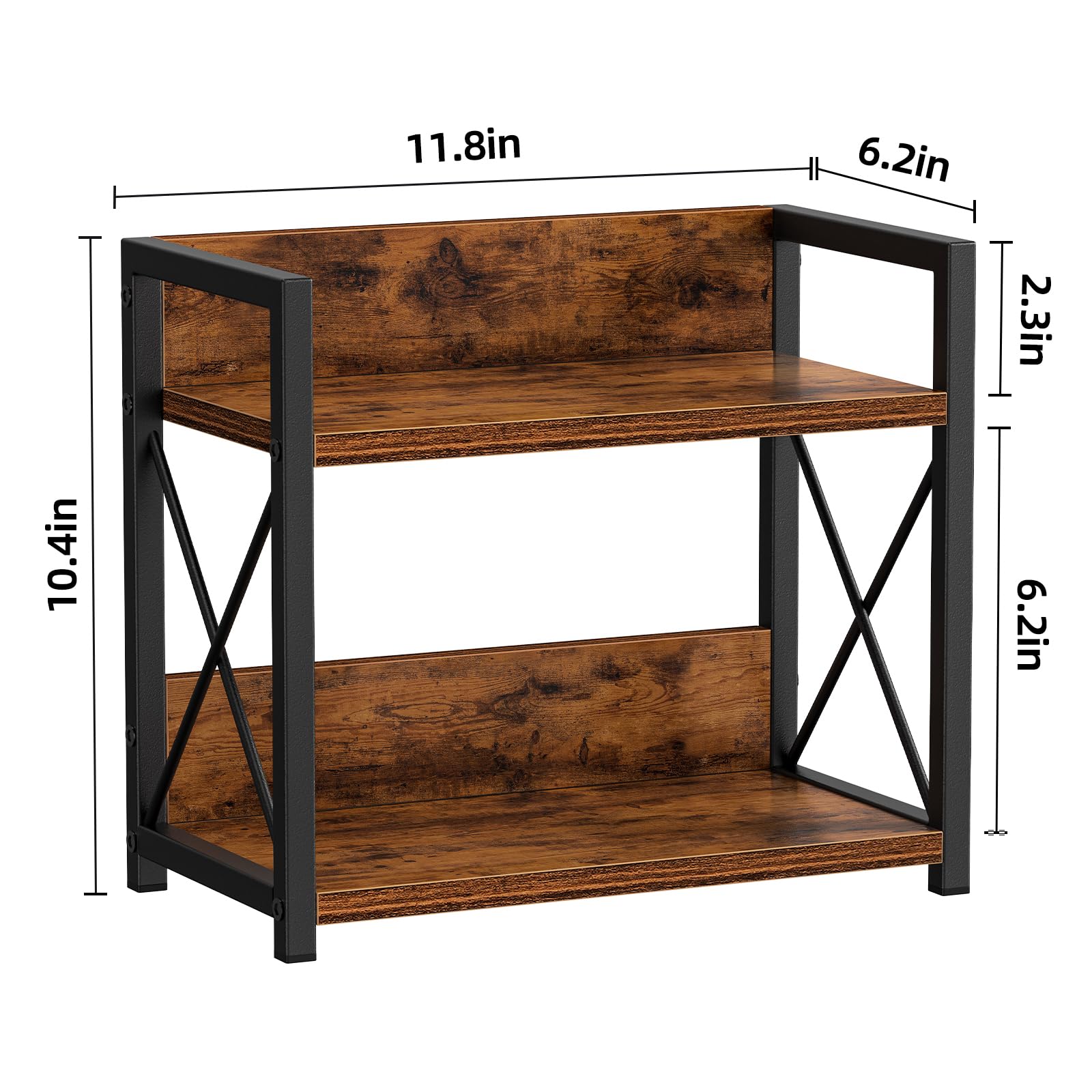 2-Tier Wooden Spice Rack Organizer for Kitchen Countertop - Rustic Brown Coffee Bar Shelf for Home - Perfect for Pantry, Coffee Station & Spice Storage Organization
