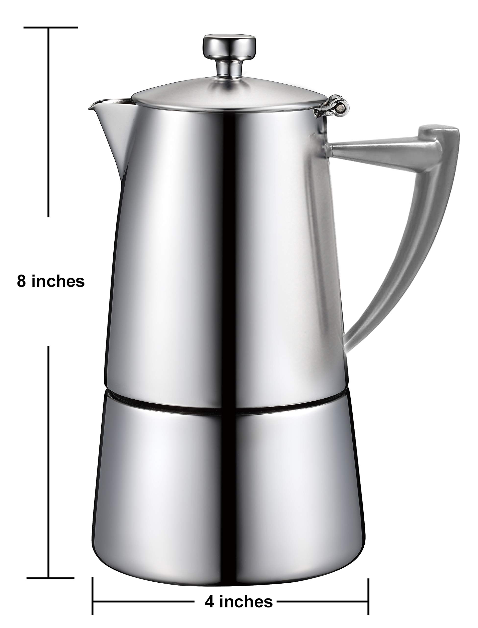 CUISINOX Roma Satin Stainless Steel Moka Pot Stovetop Espresso Maker - 6 Cup Italian Coffee Maker for Home & Office - Perfect for Espresso, Latte & Cappuccino Lovers