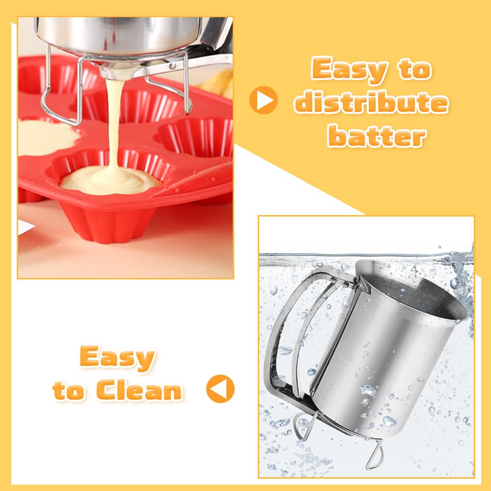 Stainless Steel 800ML Pancake Batter Dispenser with 14mm Nozzle - Dough Dispenser for Cupcakes, Muffins & Sweet Pancakes - Perfect for Baking, Breakfast & Dessert Making