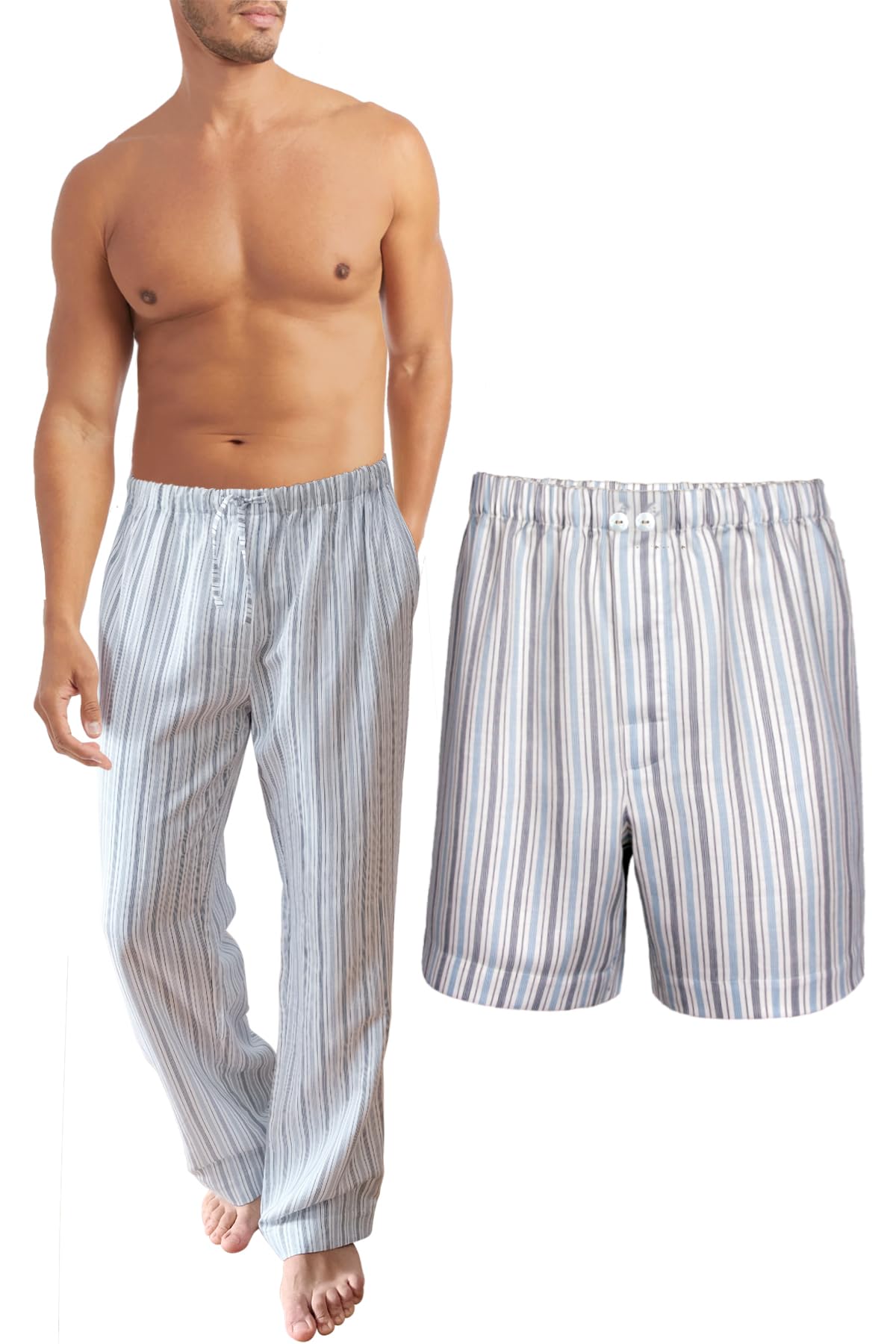 Premium Men's Striped Boxer Shorts & Pajama Pants Set - Vincenzo Satin Linen Cotton Underwear - European Crafted Lounge Wear for Sleep & Relaxation