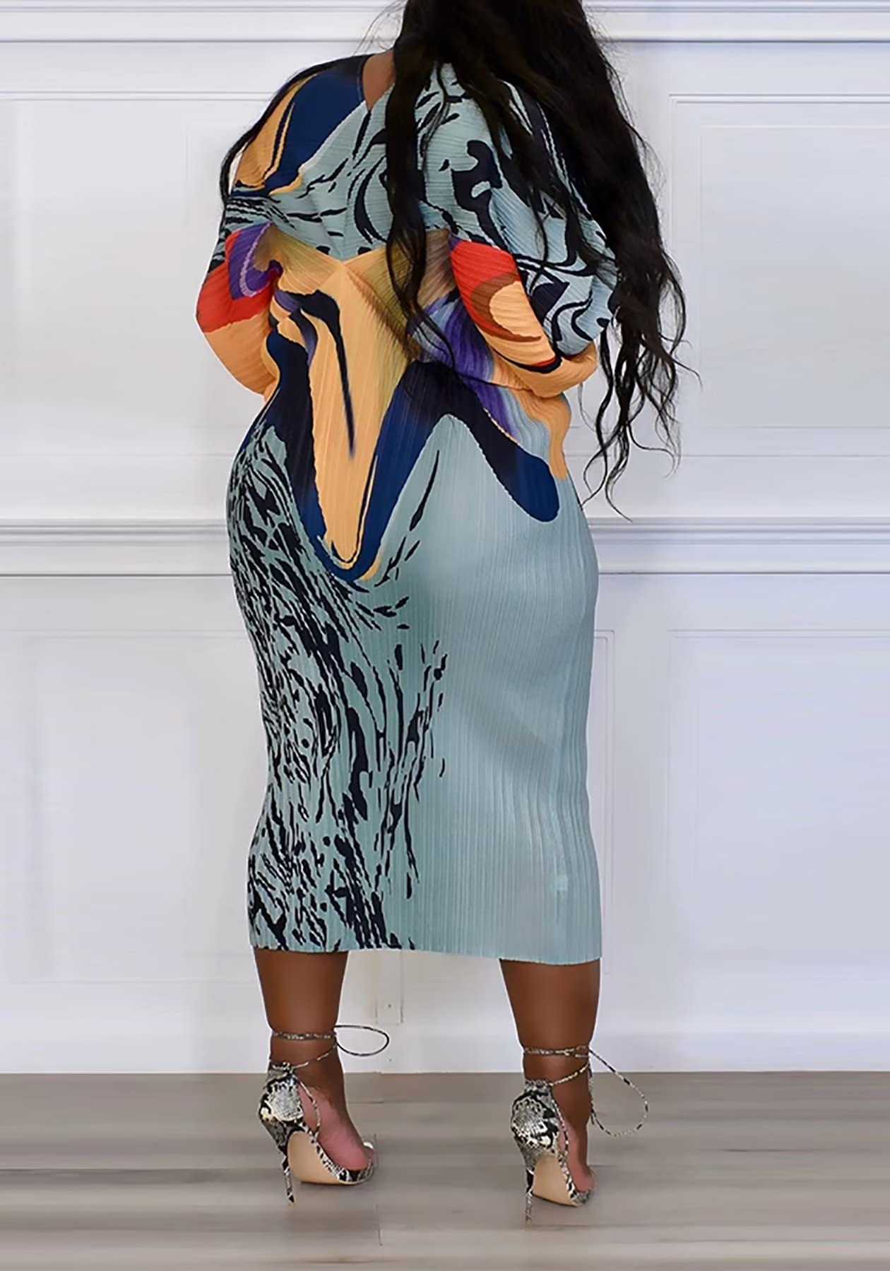 Stylish African Print Midi Dress for Women - Floral V-Neck Pleated Maxi Dress Plus Size | Perfect for Parties, Weddings & Casual Outings
