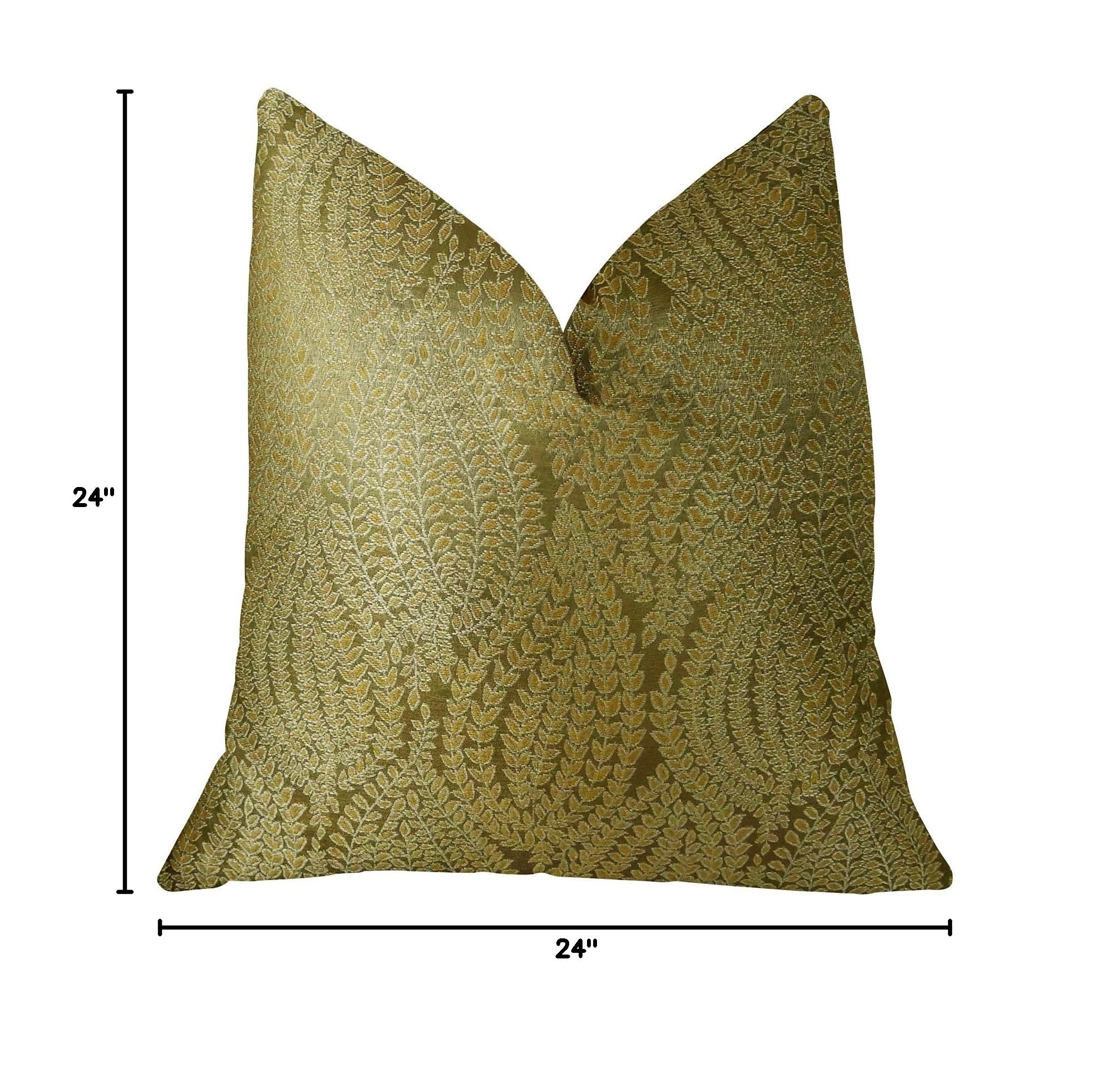 Plutus Leaf Pod Handmade Throw Pillow 24x24 Inches - Gold Bohemian Decorative Cushion for Sofa, Bed, Living Room & Home Decor