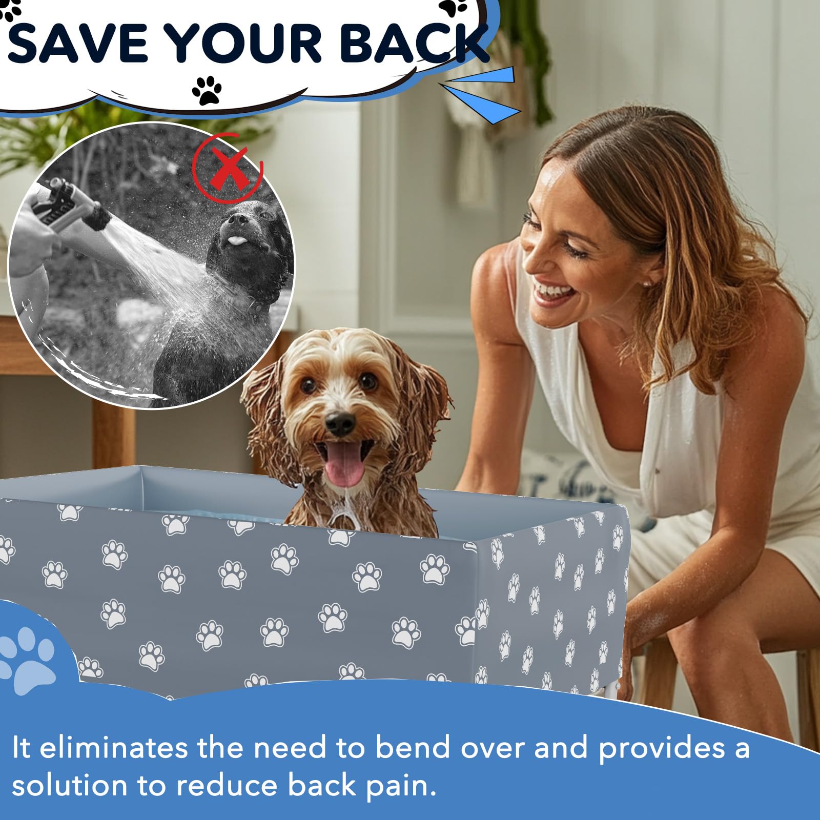 Foldable Dog Bathtub & Washing Station for Small Medium Large Dogs - Portable Pet Grooming Tub with Drainage for Indoor/Outdoor Use - Perfect for Bathing, Showering & Grooming at Home or Backyard