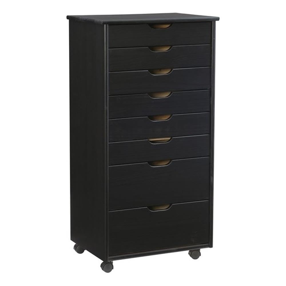 8-Drawer Black Wooden Rolling Storage Cart - Mobile Organizer for Bedroom, Office, or Craft Room - Transitional Style with Smooth Wheels
