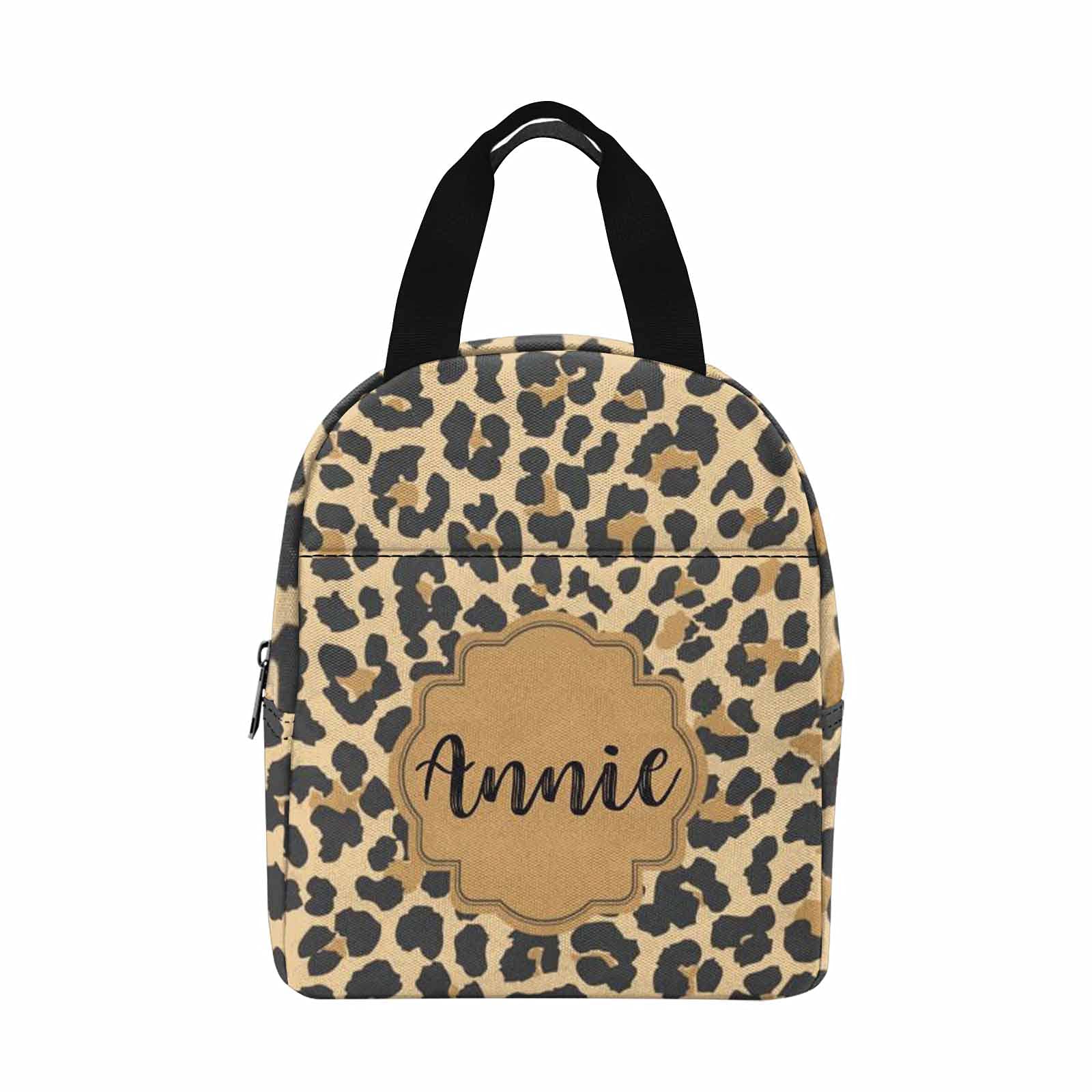 Personalized Insulated Lunch Bag with Leopard Print - Custom Name Reusable Tote for Men & Women - Perfect for Office, School, Travel, Camping & Picnics
