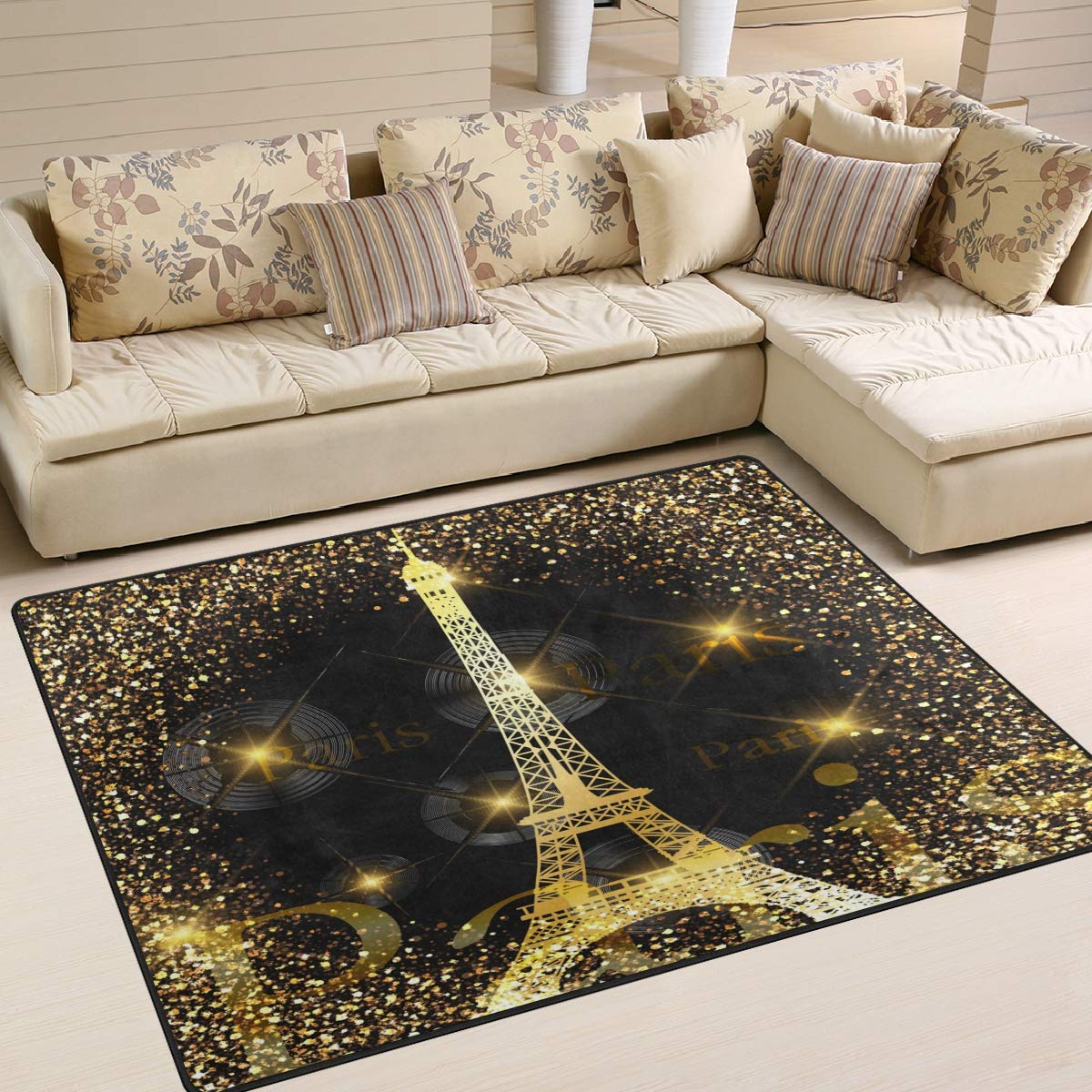 ALAZA Shiny Paris Eiffel Tower France Area Rug - 5'3
