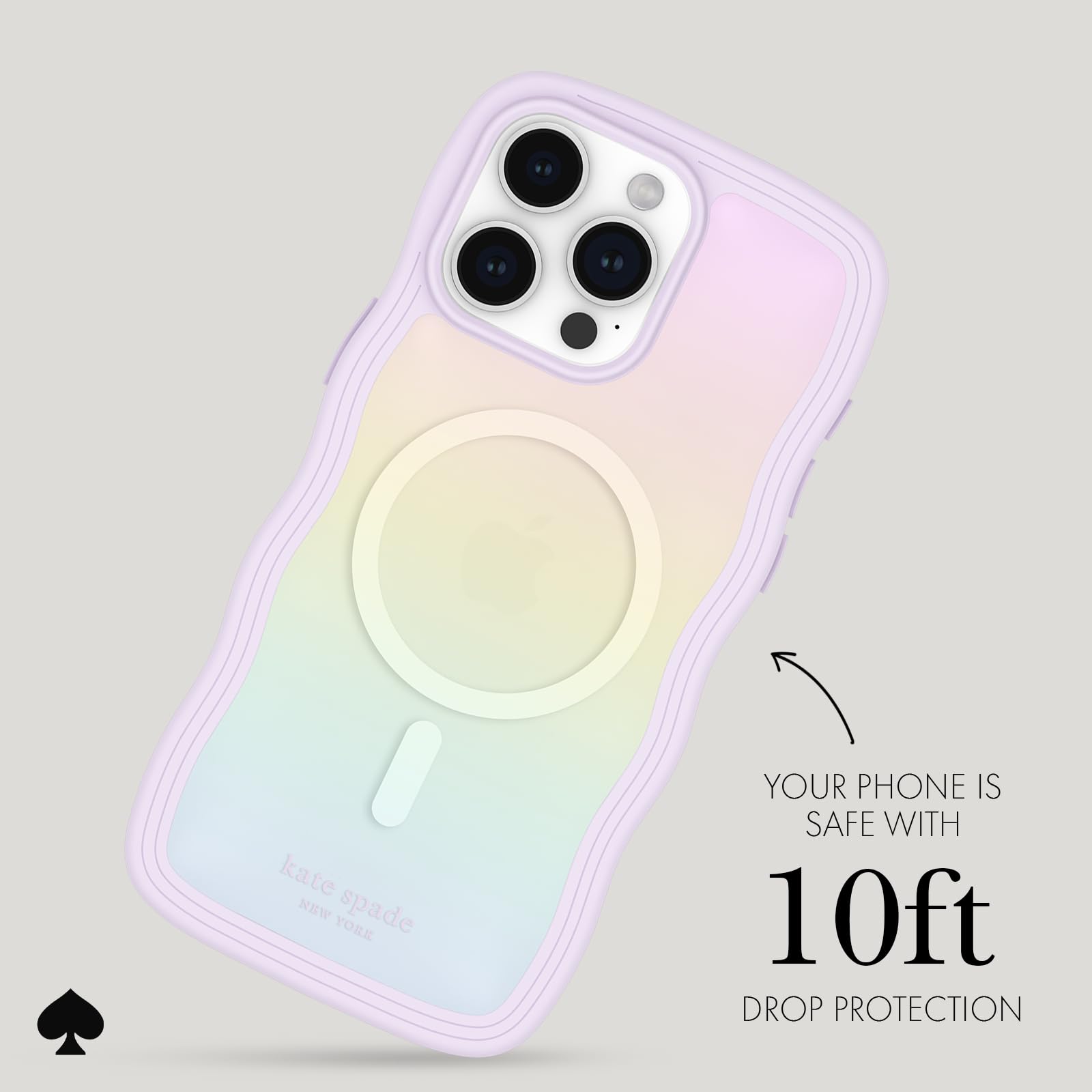 Kate Spade New York iPhone 15 Pro Max Case - MagSafe Compatible Phone Cover with Wavy Iridescent Design - Perfect for Everyday Protection & Stylish Outfits