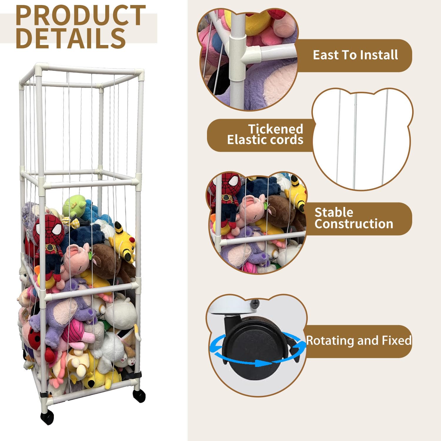 Large Stuffed Animal Storage Organizer with Elastic Bands & Bottom Support - Zoo-Themed Standing Cage for Plush Toy Display in Kids Room, Playroom, Nursery | Perfect for Toy Organization & Room Decor