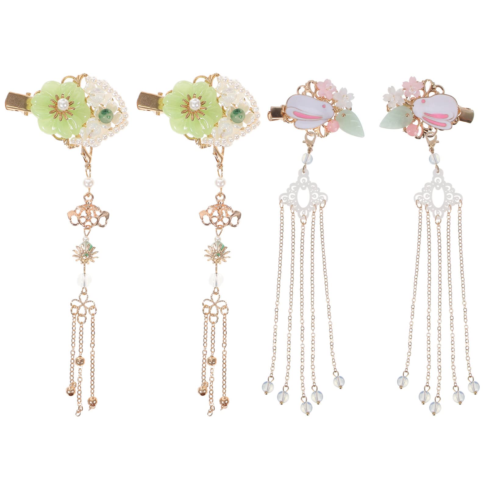 Luxshiny 4pcs Chinese Tassel Hair Clips - Vintage Flower Barrettes for Women, Hanfu Hair Accessories for Party, Wedding, Cosplay & Photo Shoots
