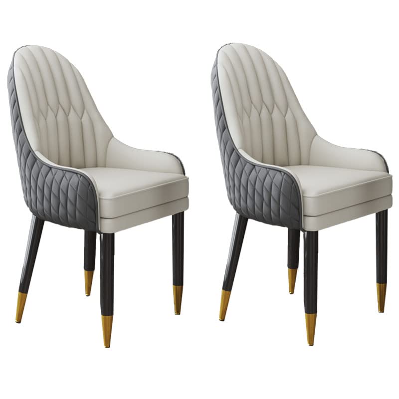 Modern Scandinavian Style Upholstered Leather Dining Chair with Parsons Back - Wooden Legs, Set of 2, Gray-White - Perfect for Dining Room, Kitchen, and Home Office Decor