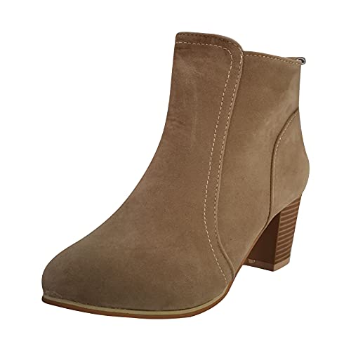 Stylish Women's Square Heel Ankle Boots - Winter Buckle Strap Mid Calf Boots for Ladies | Warm Solid Color Snow Boots for Cold Weather, Outdoor Walking & Fashion Outfits