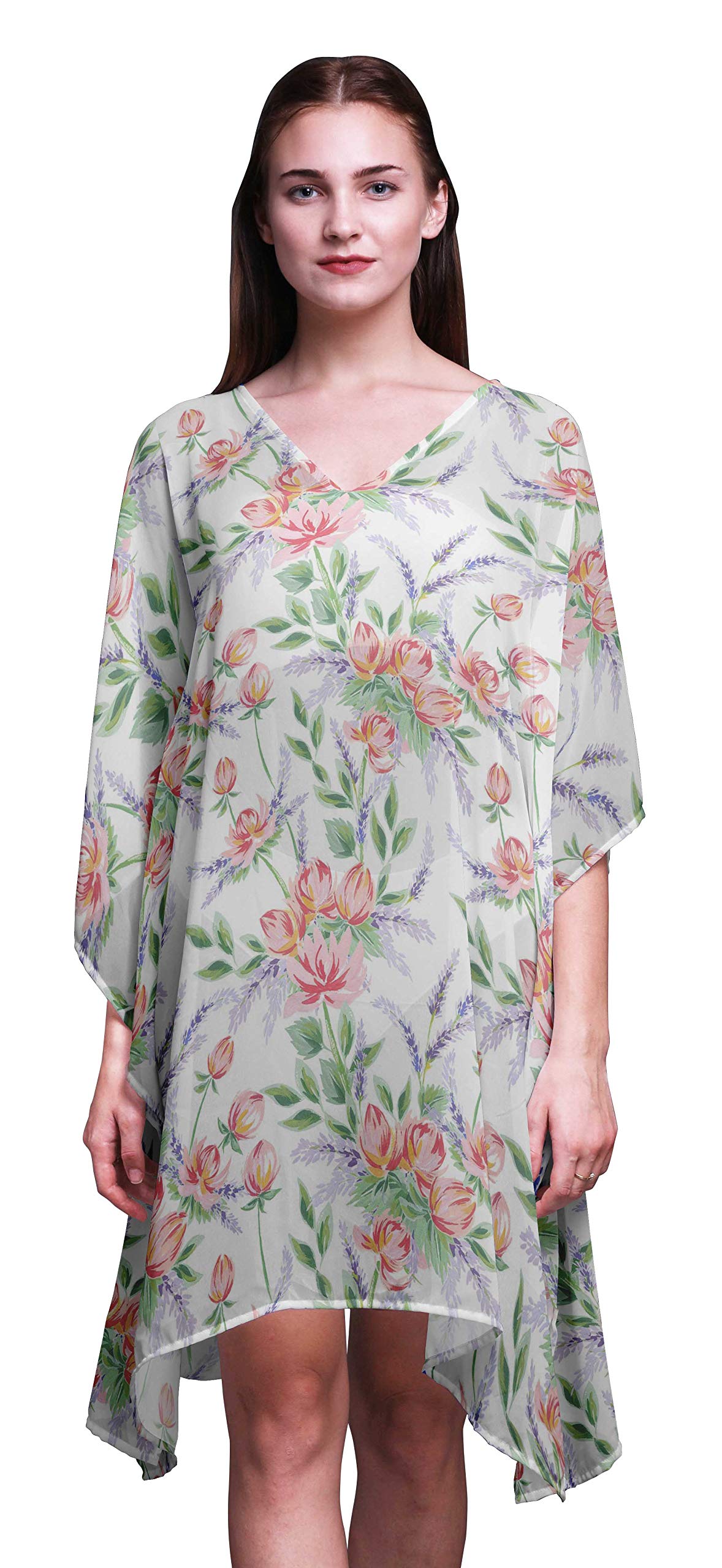 Bimba Women's Short Caftan Midi Dress - Beach Cover Up, Swimwear Wrap, Boho Summer Dress for Pool, Vacation & Resort Wear