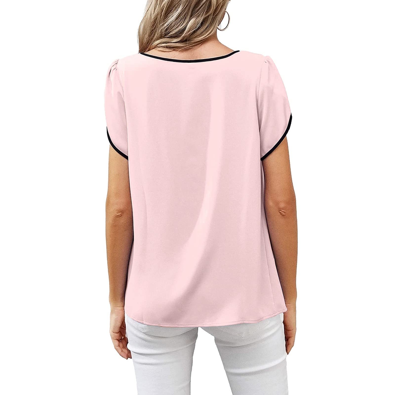 GOKKILRW Women's Casual Summer Blouse - Petal Cap Sleeve Keyhole Round Neck Loose Shirt, Elegant Work Tunic Top for Office & Outdoor | Breathable & Stylish Summer Wear for Women