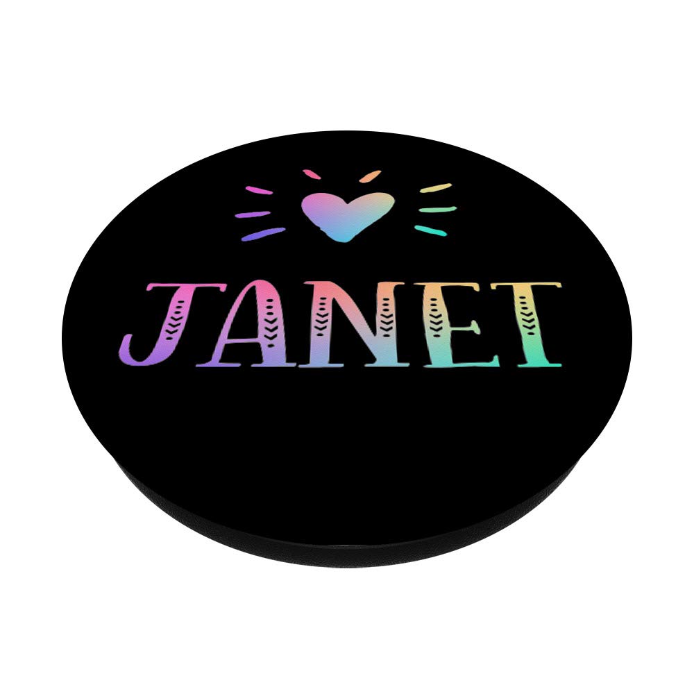 Janet Personalized PopGrip with Heart Rainbow Watercolor Design - Swappable Phone & Tablet Grip - Perfect Gift for Janet, Valentine's Day, Birthdays & Everyday Use