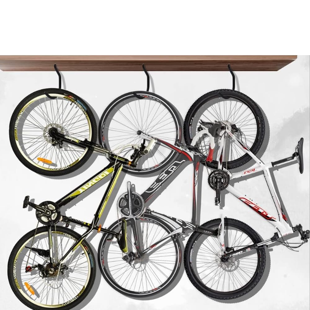 6-Pack Heavy Duty Bike Hooks - Black Ceiling & Wall Mount Bicycle Storage Hooks with Plastic Coating & Expansion Pipes - Ideal for Garage, Basement, Shed Organization & Bike Rack Hanging