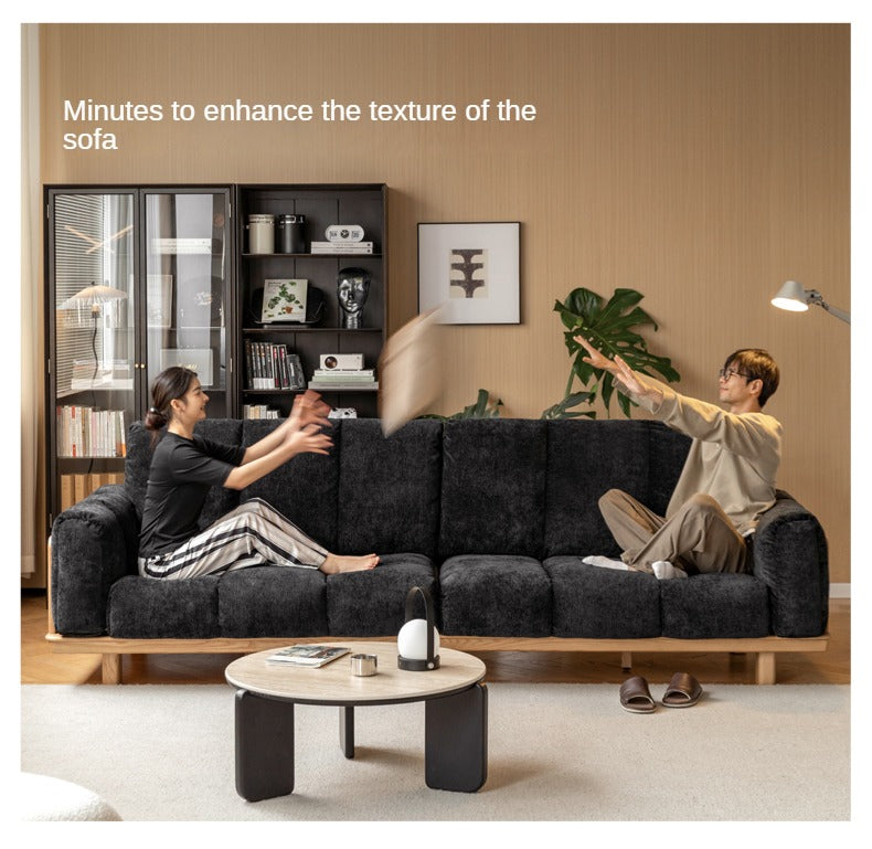 Modern Solid Wood Down Straight Sofa - Black Walnut & Ash Wood Frame - Perfect for Living Room, Lounge, or Office Comfort