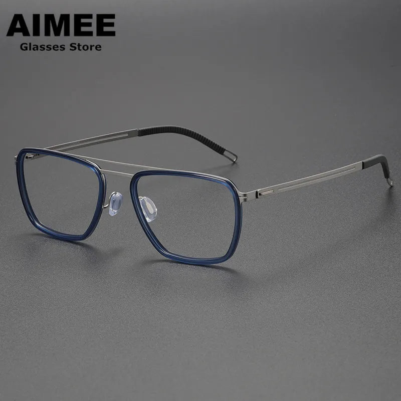 Aimee Unisex Full Rim Square Double Bridge Titanium Acetate Eyeglasses 8202 - Lightweight Durable Frame for Reading, Work & Fashion - Perfect for Office, School & Everyday Wear