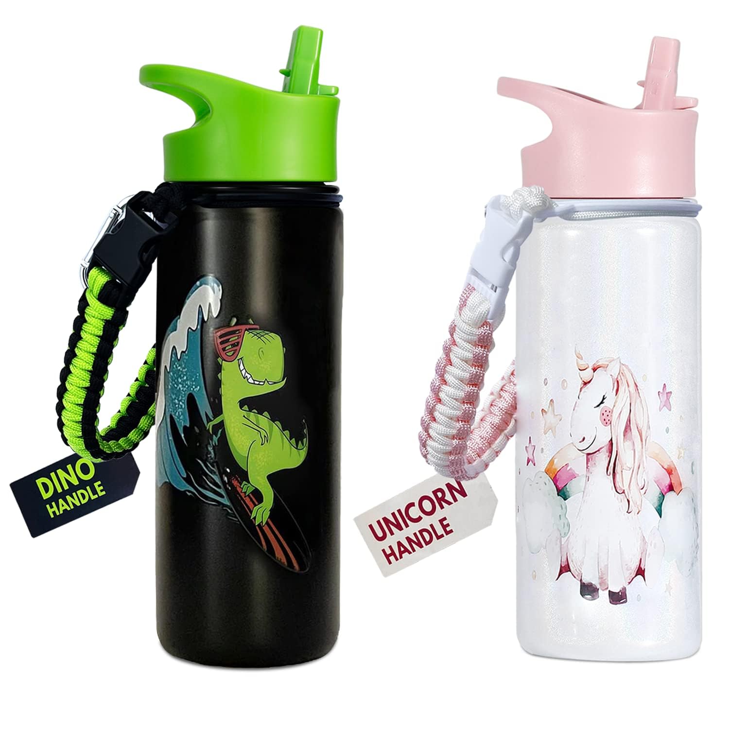 18oz Unicorn Stainless Steel Water Bottle - Leak Proof, 36-Hour Cold Retention, Dishwasher Safe, Wide Mouth with Straw & Removable Handle - Double Wall Vacuum Insulated for School, Gym, Hiking & Outdoor Activities