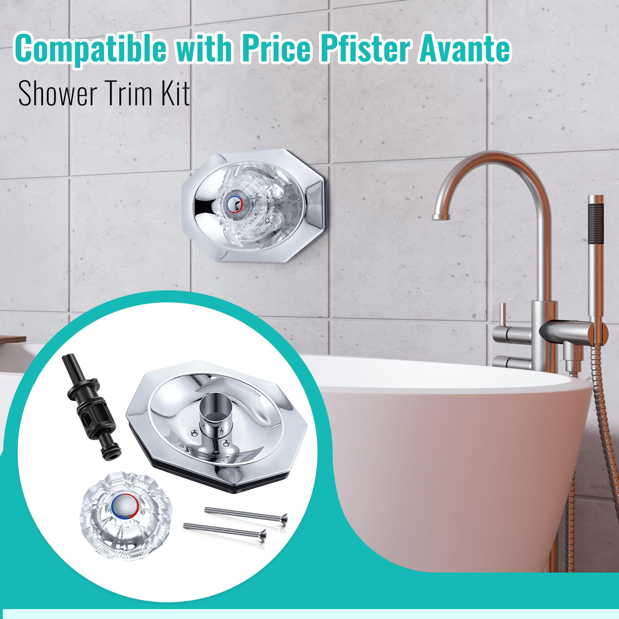 Dreyoo Price Pfister Avante Shower Trim Kit Replacement - Push Pull Shower Valve Parts with Cartridge, Escutcheon, Screws, Sleeve, Handle & Gasket - Compatible with Tub and Shower Faucet for Bathroom Renovation