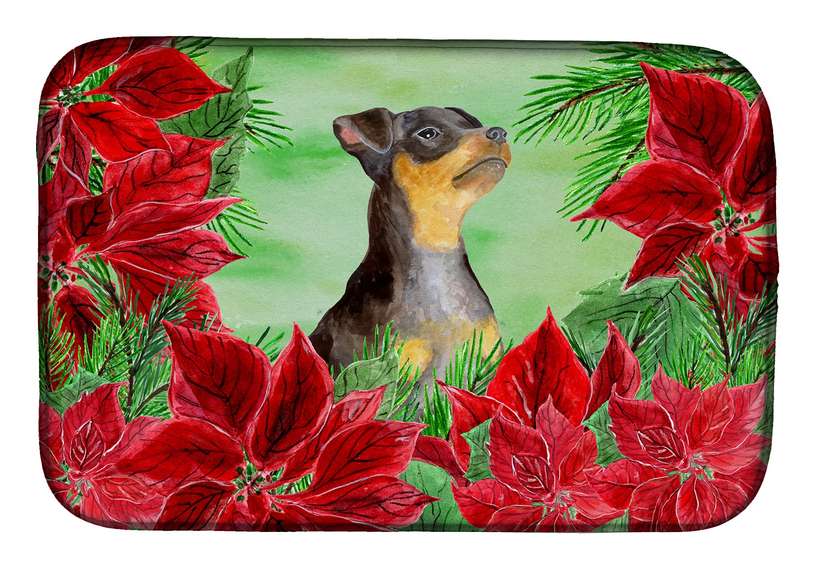 Miniature Pinscher Christmas Poinsettia Dish Drying Mat - Absorbent Kitchen Counter Mat for Dishes, 14 x 21 Inch Multicolor - Perfect Holiday Gift for Dog Lovers & Kitchen Decor