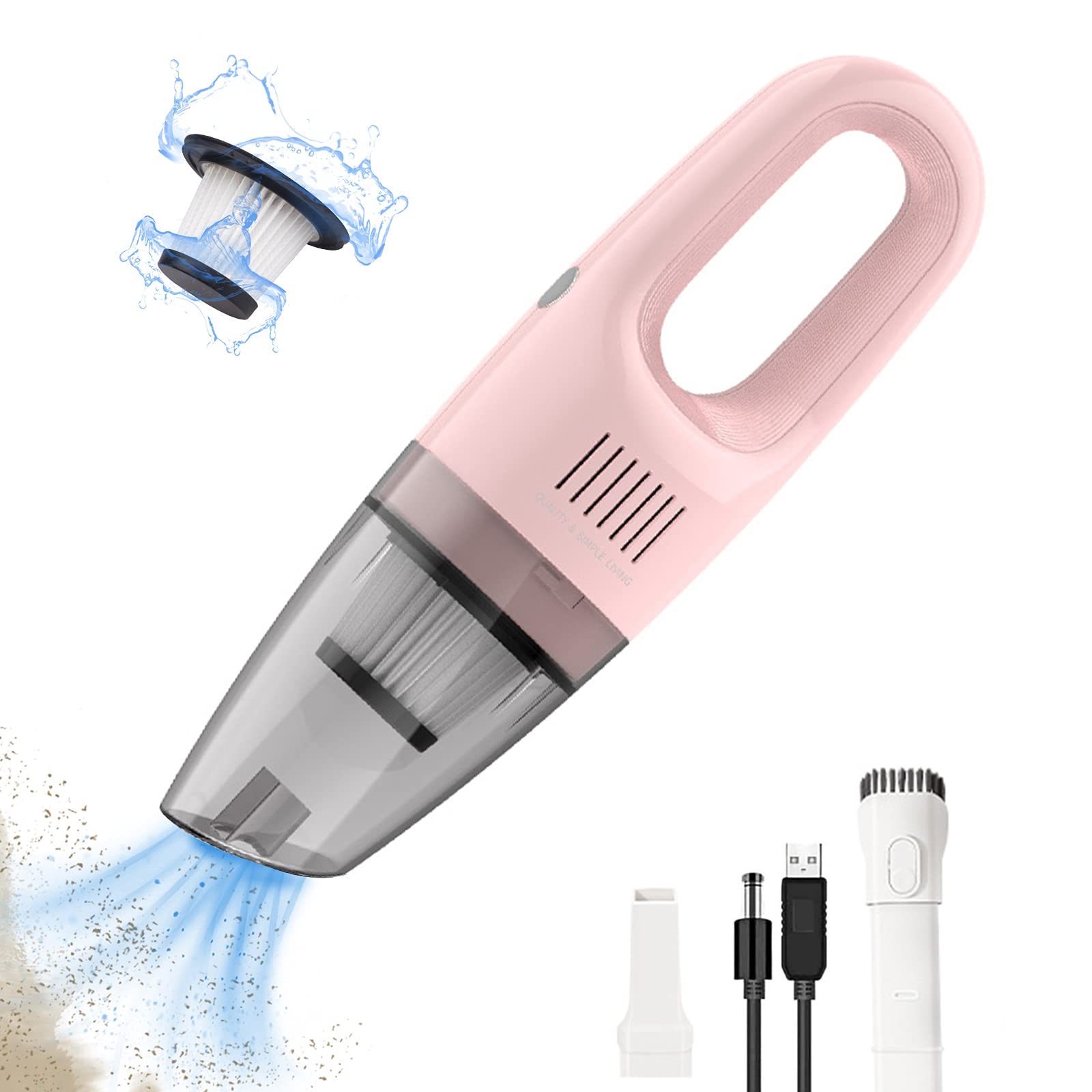 **Pink Cordless Handheld Vacuum Cleaner - Portable USB Rechargeable for Dust, Pet Hair, Dirt - Home, Car, Boat & Furniture Cleaning - Lightweight & Easy to Use**    *(Use Cases: Perfect for quick cleanups on carpets, car seats, sofas, pet beds, and tight spaces like boats or RVs.)*