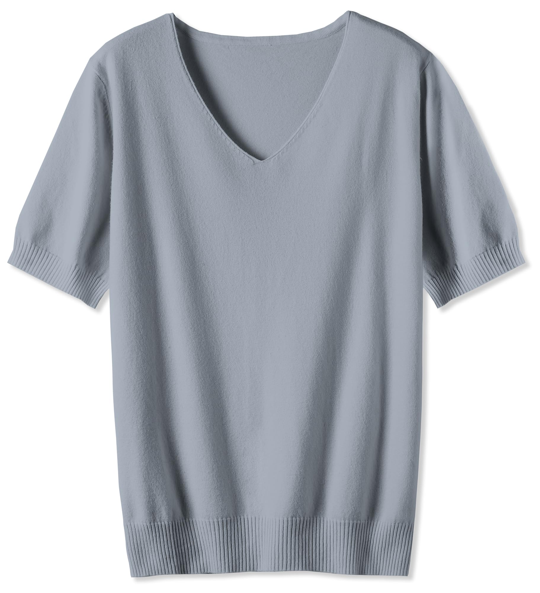 DAIMIDY Women's Short Sleeve V-Neck Sweater - Soft Lightweight Pullover Top for Casual Wear, Office & Spring Outfits