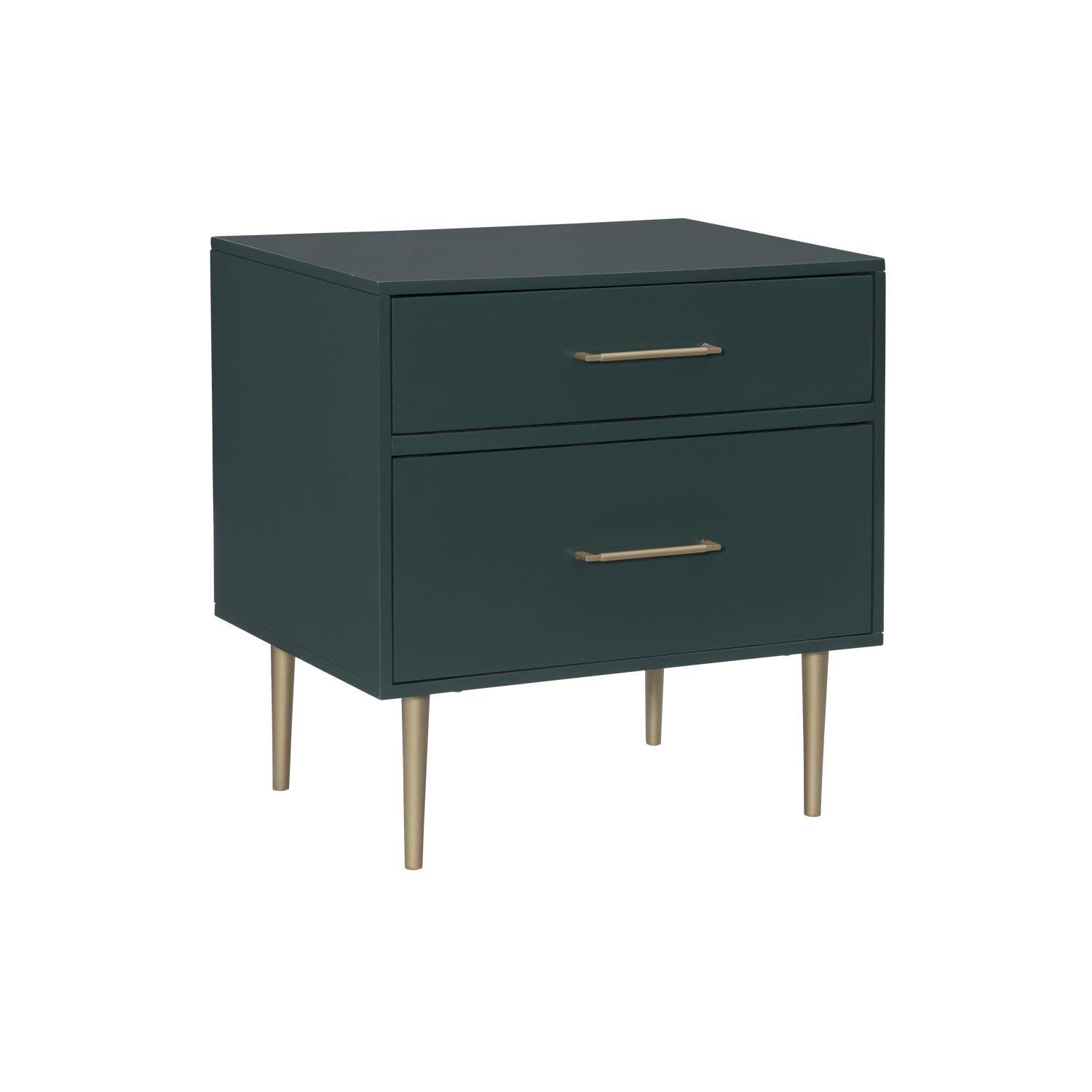 Linon Gloria 2-Drawer Nightstand - Dark Green Finish, Bedside Table for Bedroom, Compact Storage for Lamps, Books & Essentials