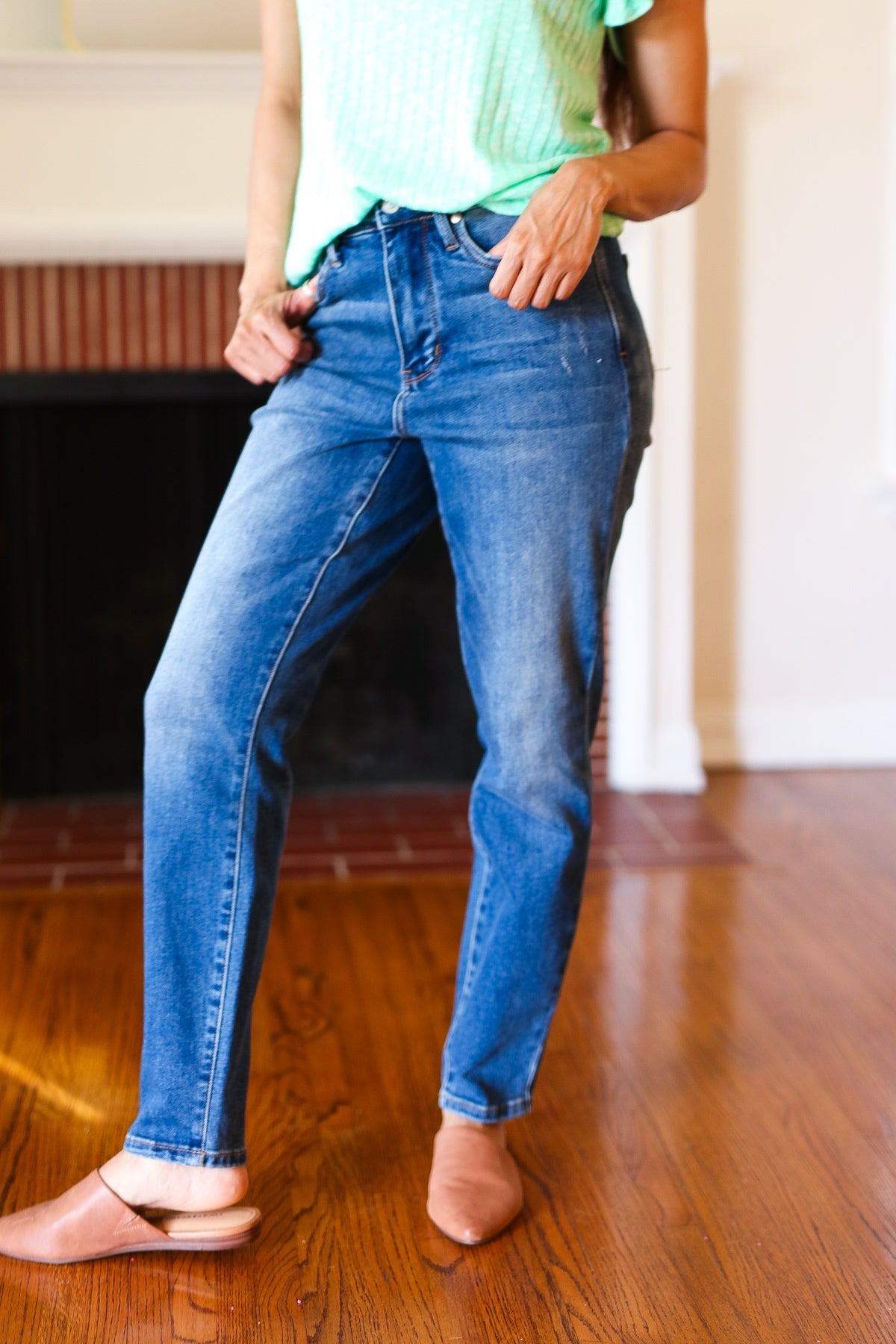 Judy Blue Women's Everyday Dark Denim Slim Fit High Rise Jeans - Comfortable Stretch Skinny Jeans for Casual Wear & Office Outfits