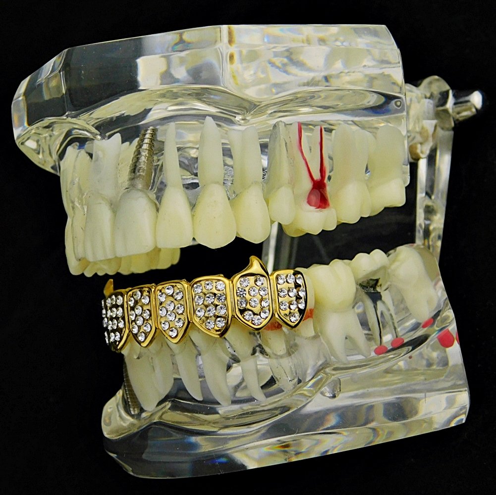 14K Gold Plated Fang Grillz - 8 Bottom Teeth Vampire Grills for Hip Hop & Halloween Costume | Perfect for Rappers, Parties & Unique Style