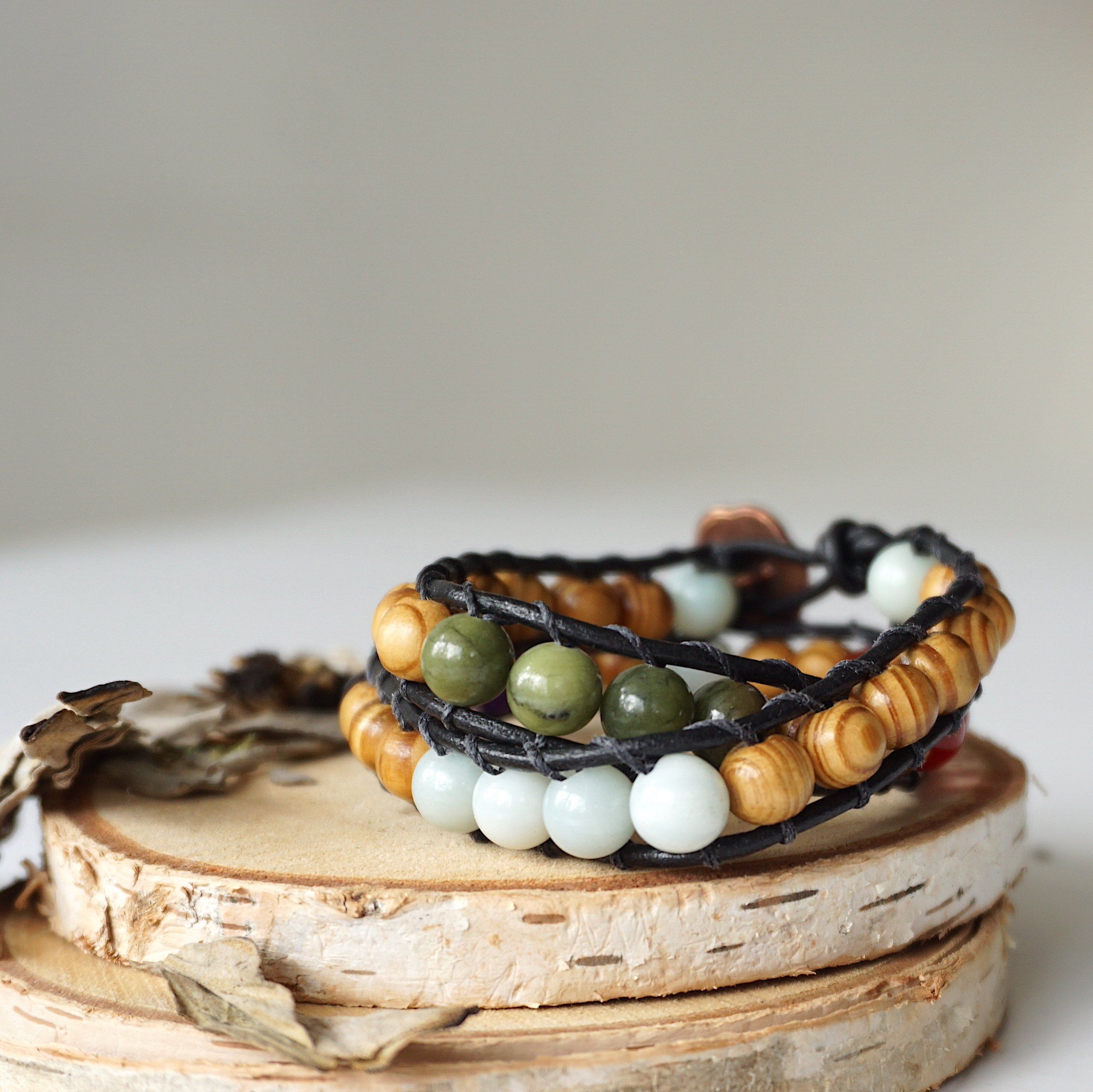 Stylish Mixed Crystal Wrap Bracelet with Natural Olive Wood Beads - Perfect for Boho Fashion, Yoga Accessories & Spiritual Healing Jewelry